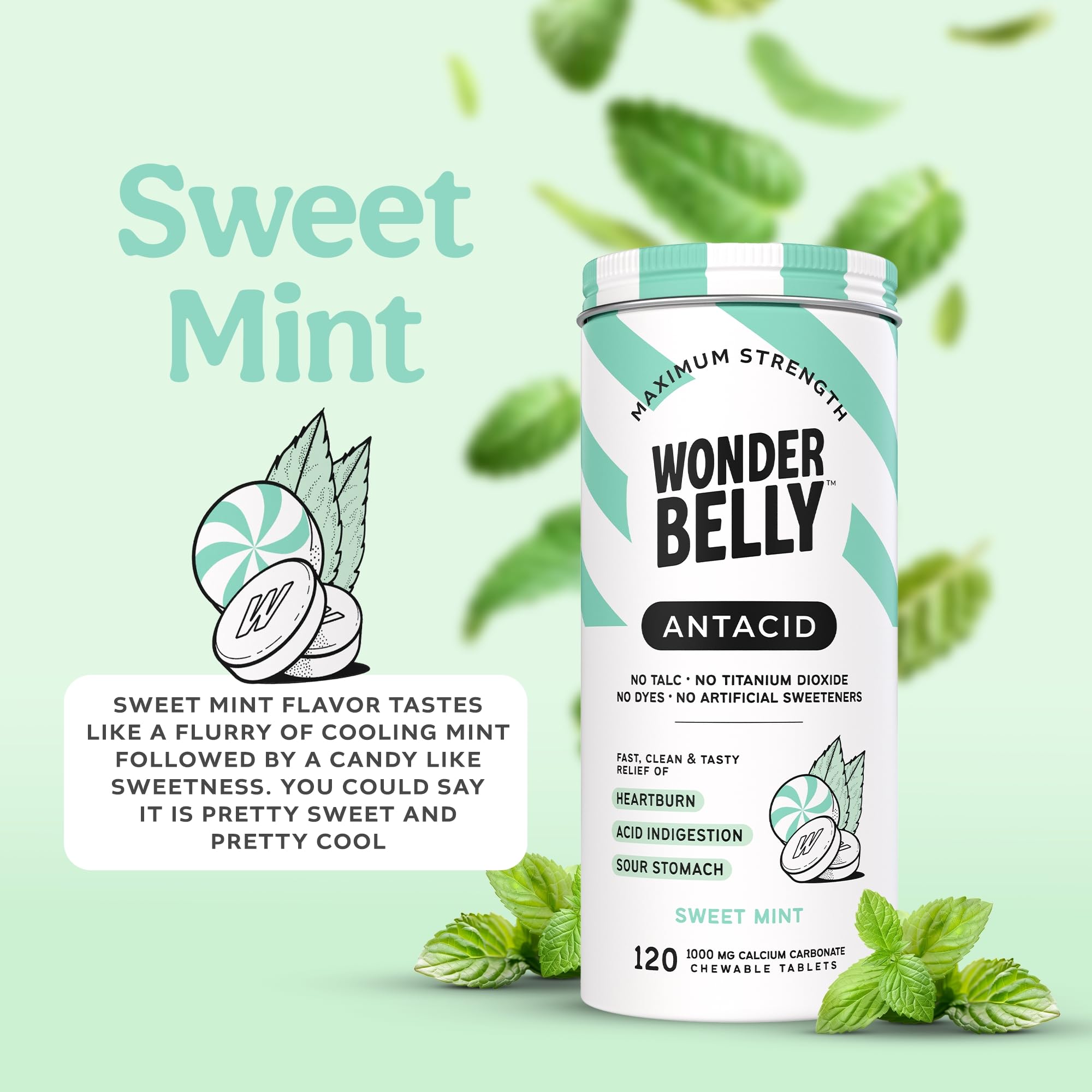 Wonderbelly antiacide: comprimés à croquer menthe pour soulager l'inconfort après les repas