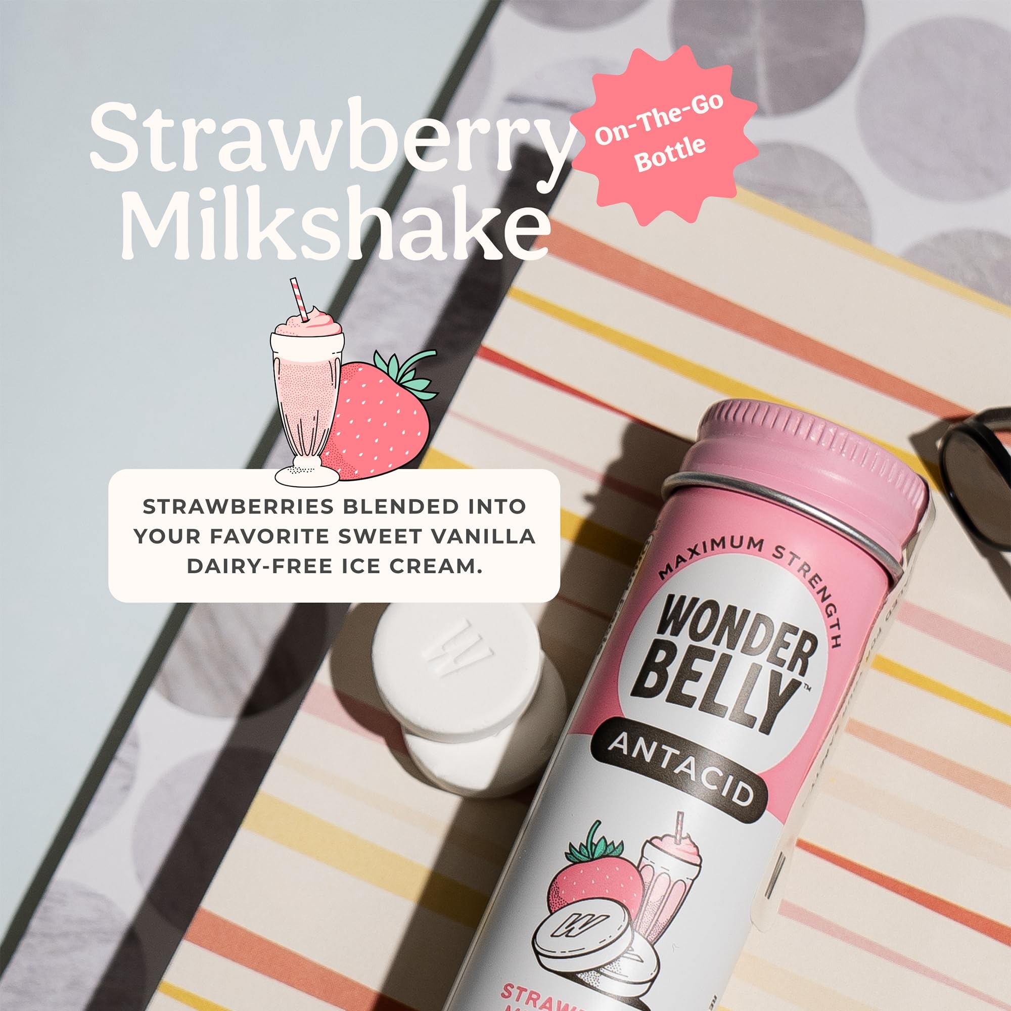 Saveur fraise-crème vanille, Wonderbelly tablettes, goût agréable pour l'expérience.