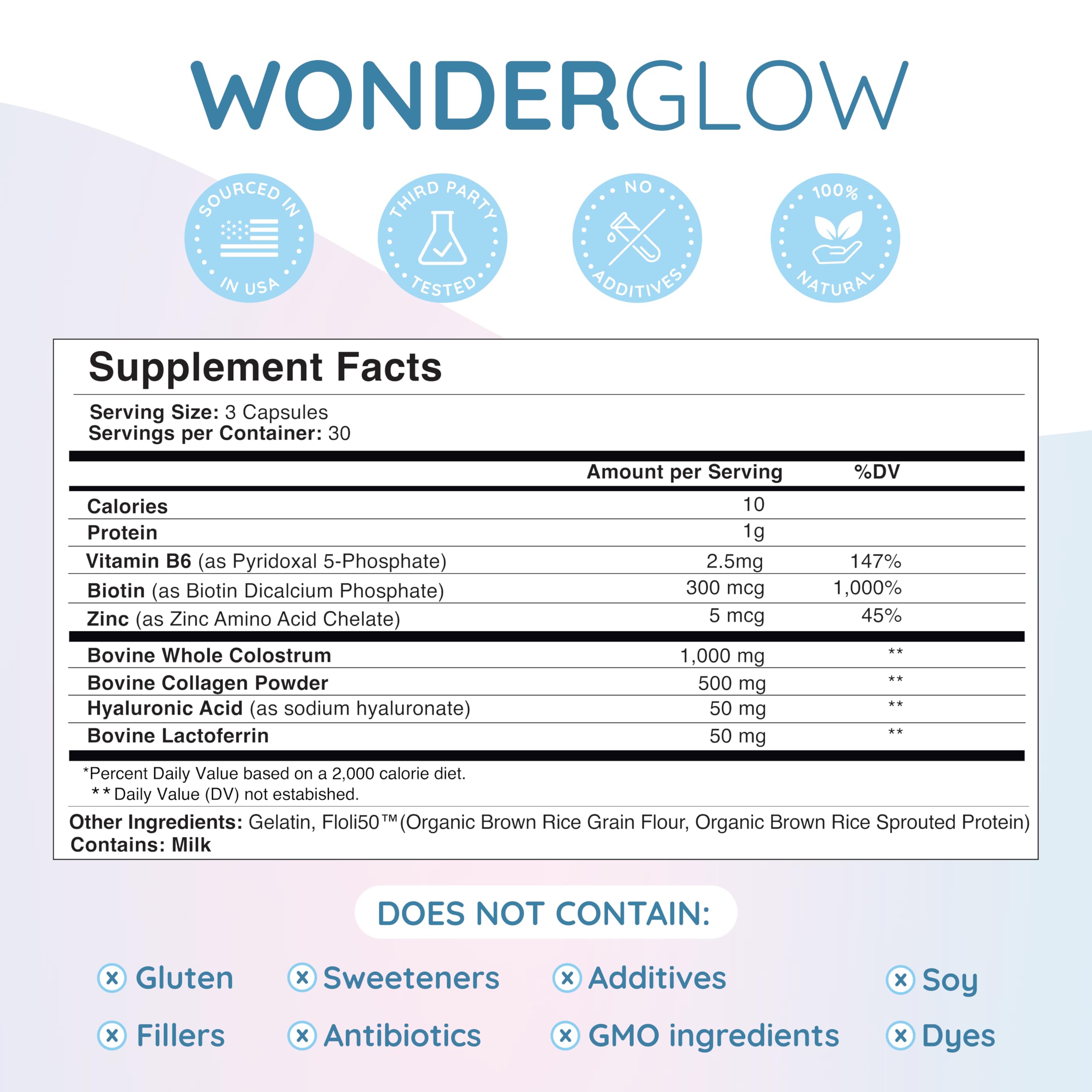 Capsules WonderCow – dosage quotidien pratique pour cheveux, peau et ongles.