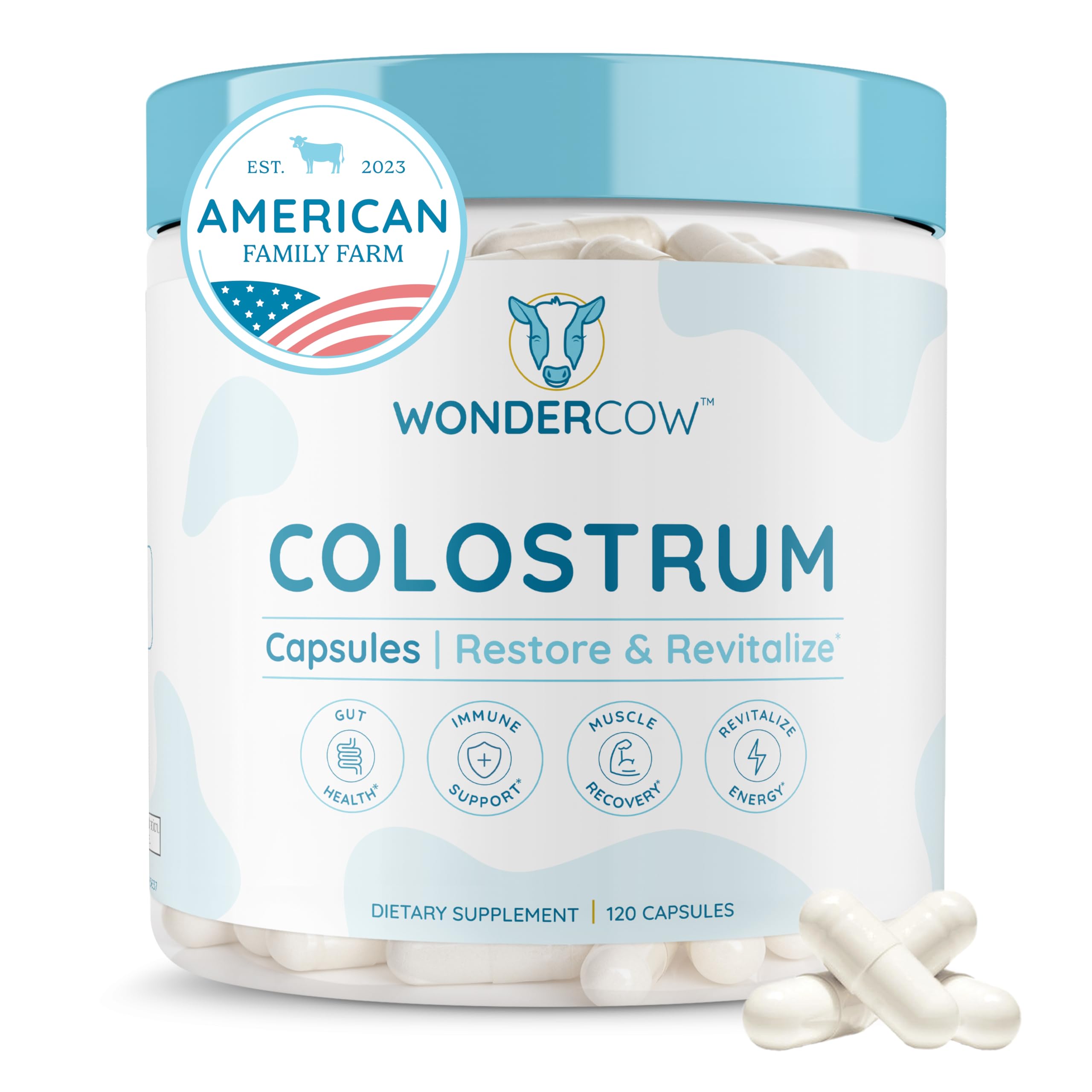 WonderCow Colostrum capsules, bouteille: soutien digestif et immunitaire potentiel