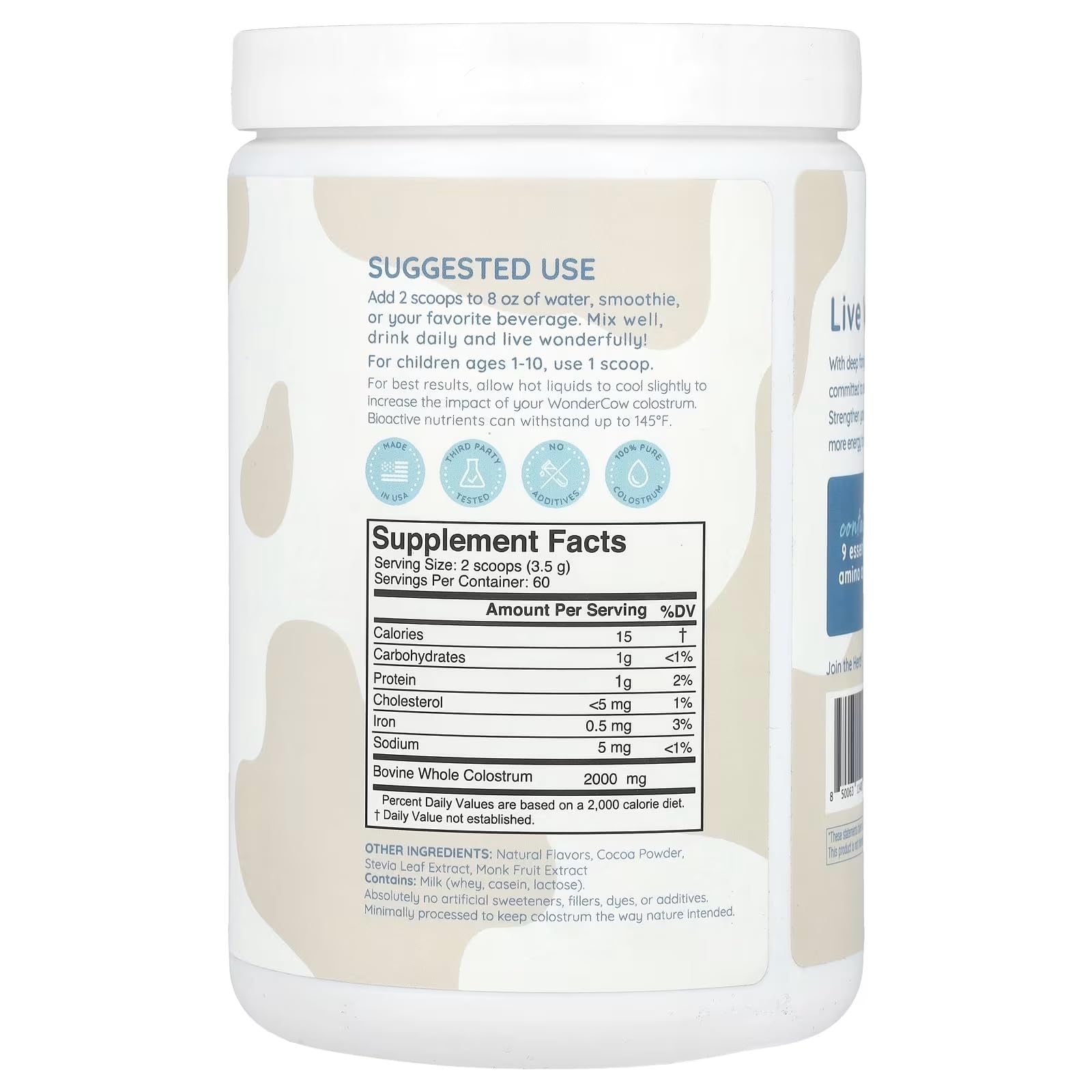 WonderCow Colostrum Poudre: texture fine et riche en nutriments.