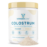 WonderCOW Colostrum Vanilla dans sa boîte, goût doux et soutien immunitaire potentiel.