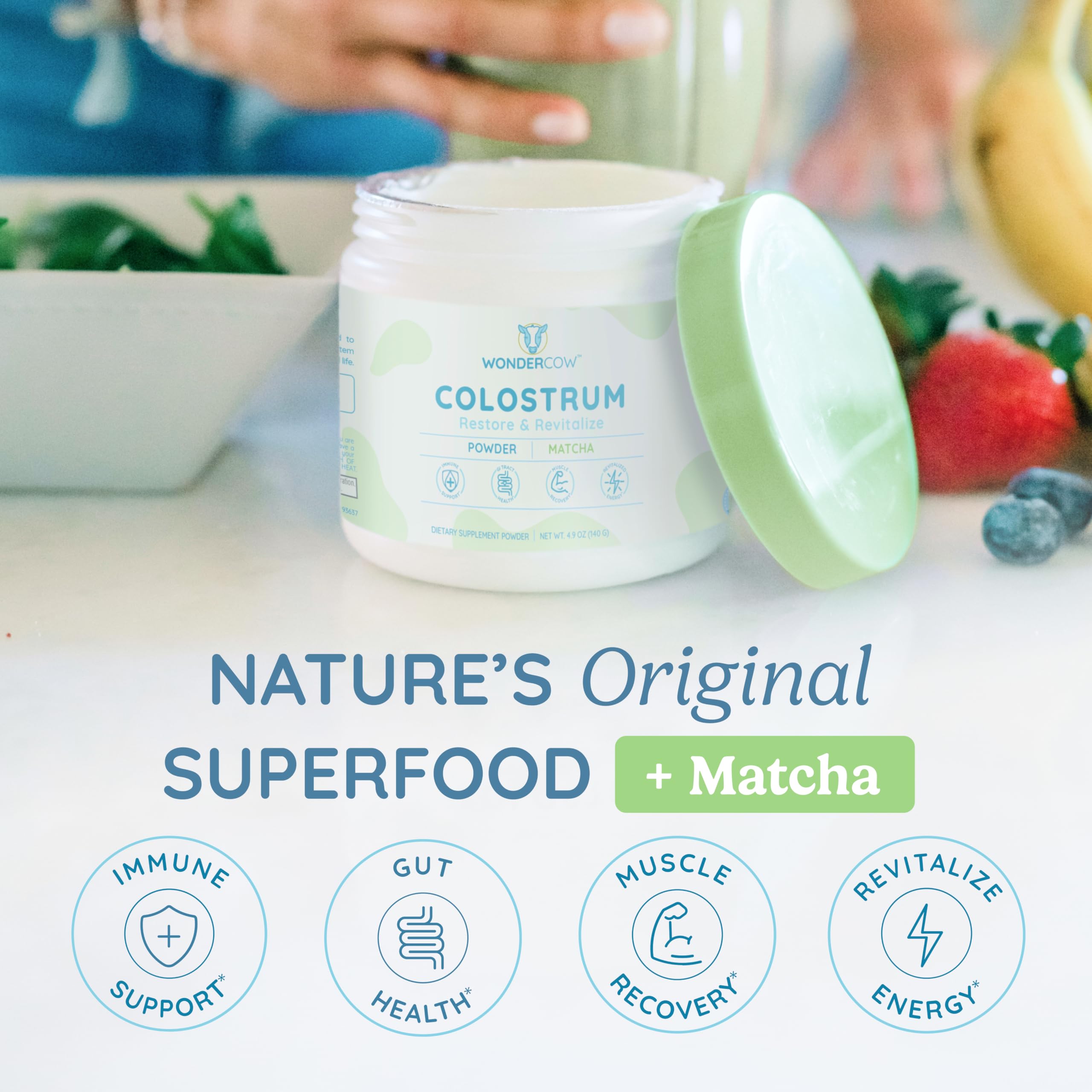 WonderCow Colostrum poudre: verre prêt à boire, solution pratique pour le quotidien.