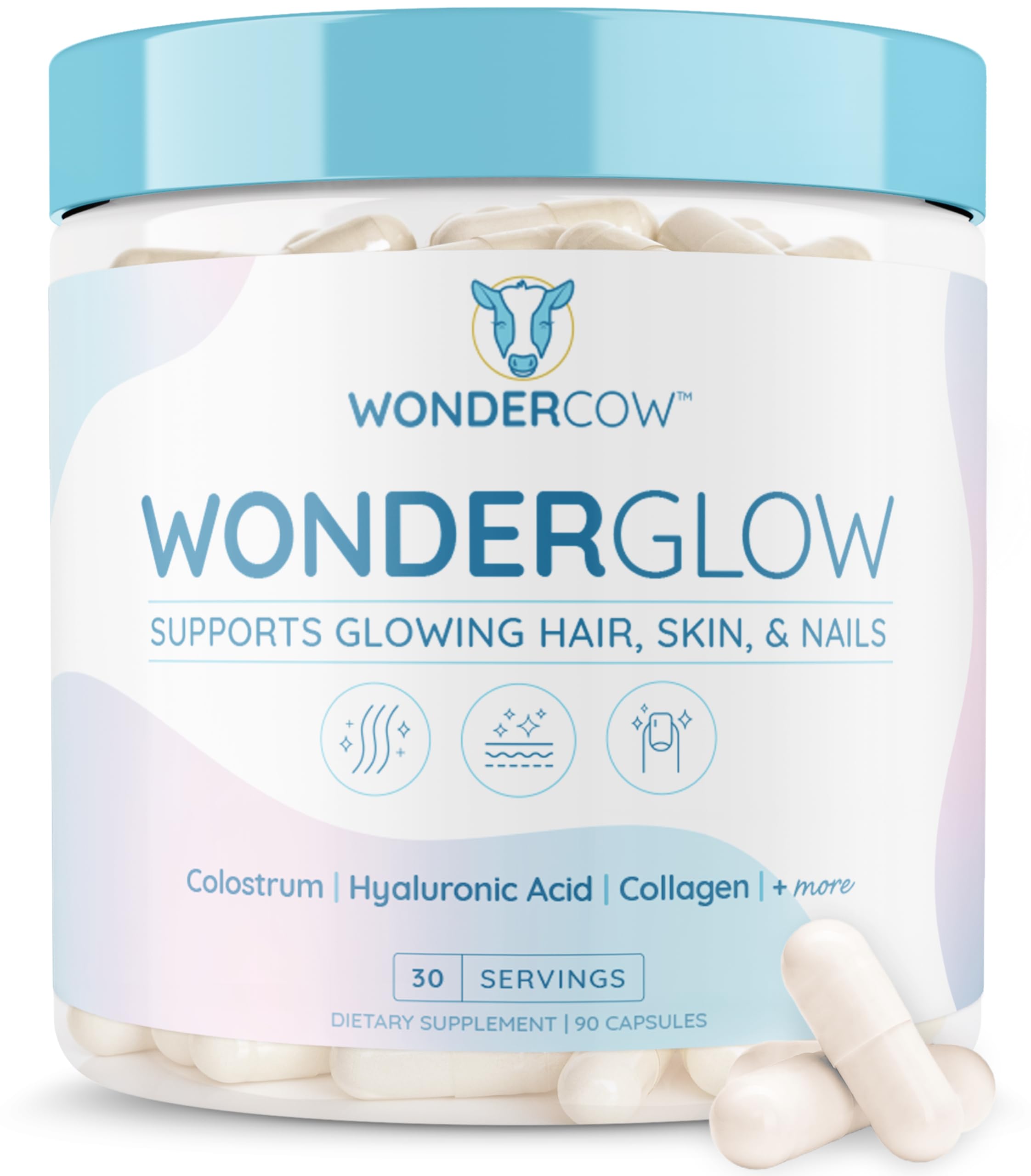 WonderCow emballage des capsules, pratique pour une routine beauté cheveux, peau et ongles.