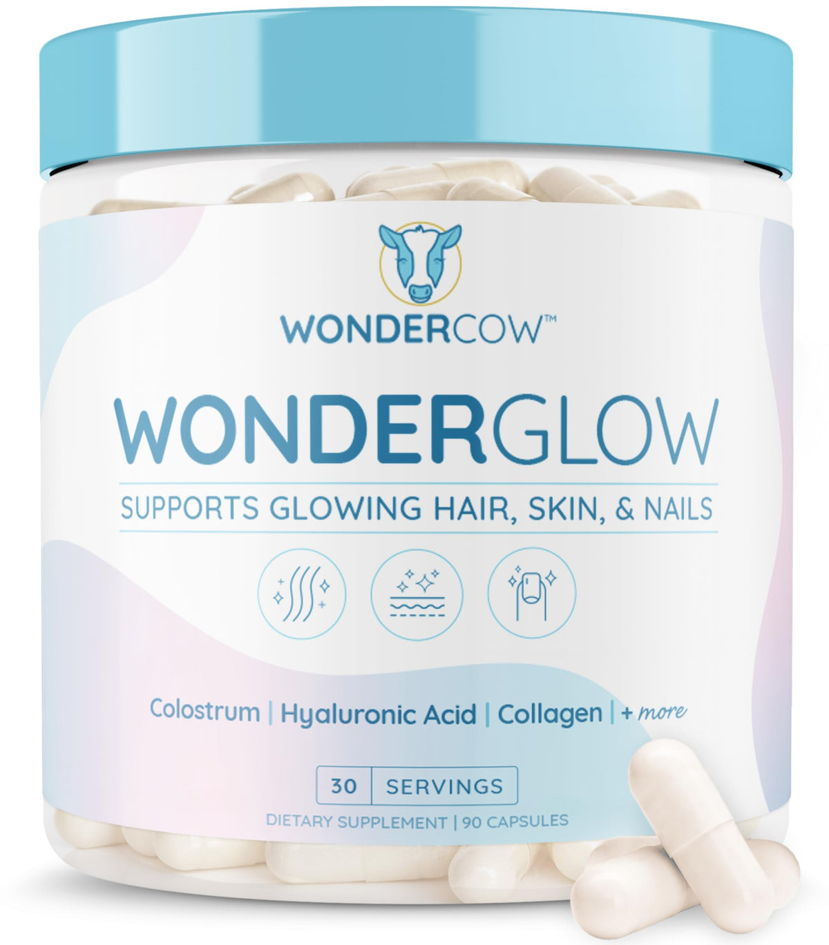 WonderCow emballage des capsules, pratique pour une routine beauté cheveux, peau et ongles.