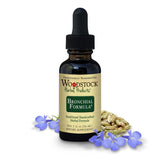 Bouteille Woodstock Herbal Products Formule Bronchiale sur fond neutre, pratique pour le rituel bien-être.