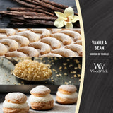 WoodWick Elipsa Vanille Gousse 76112E, gros plan sur le crépitement, ambiance chaleureuse et parfum.