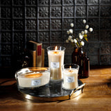 WoodWick Elipsa Vanille Gousse 76112E, détail flamme et crépitement apaisant.