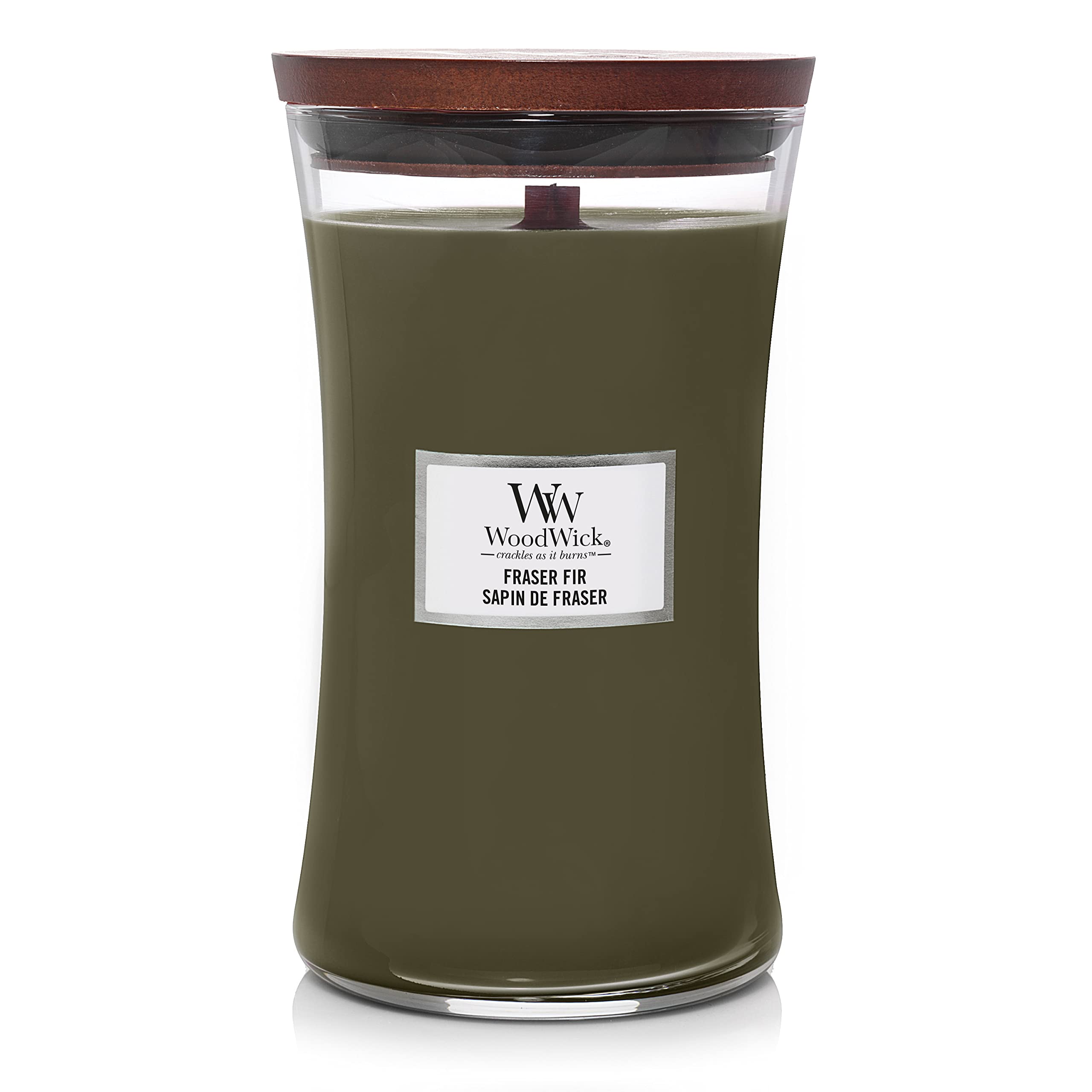 WoodWick Fraser Fir Bougie Jarre – parfum boisé Noël et confort.