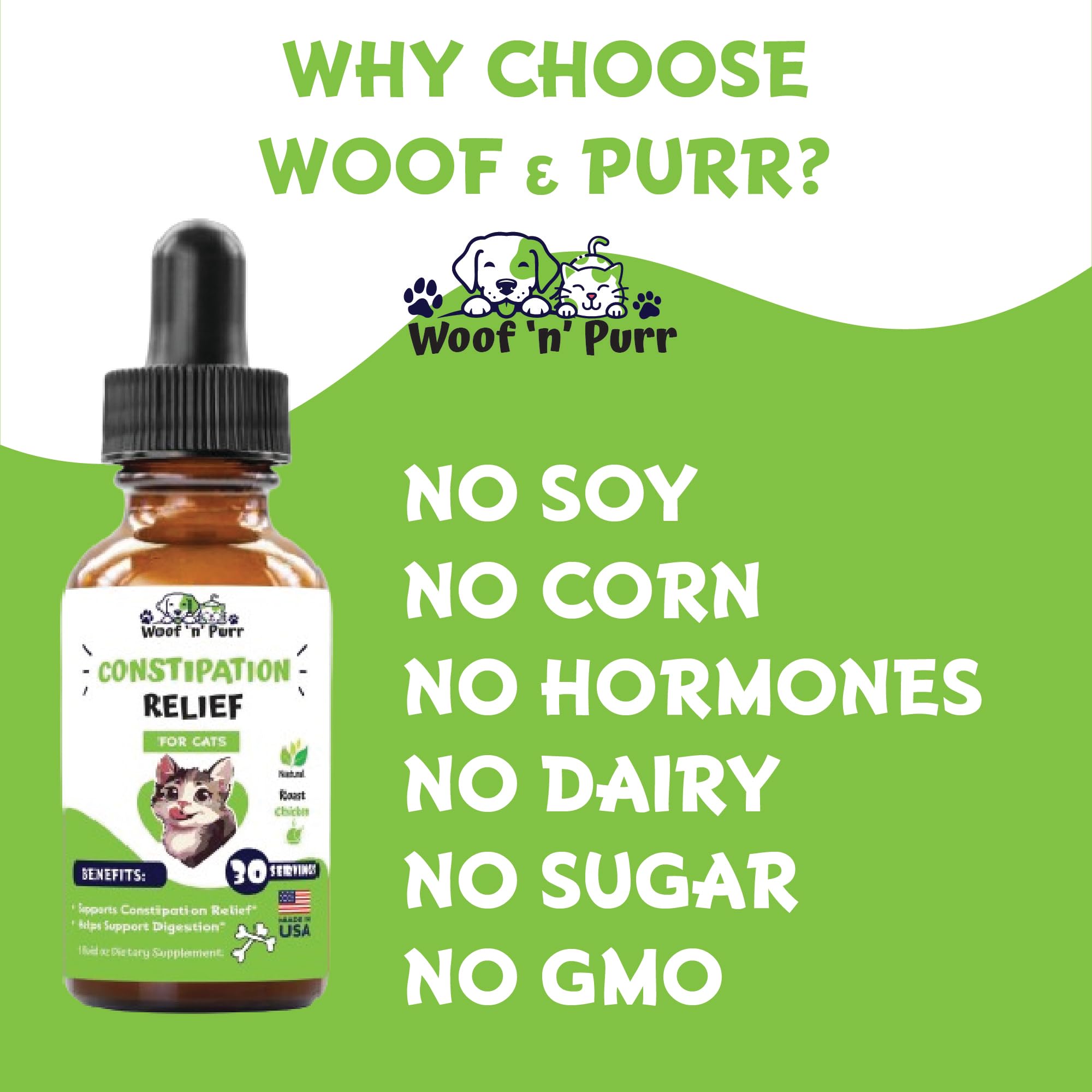 Woof 'n' Purr bouteille 1oz, format pratique pour une utilisation régulière.