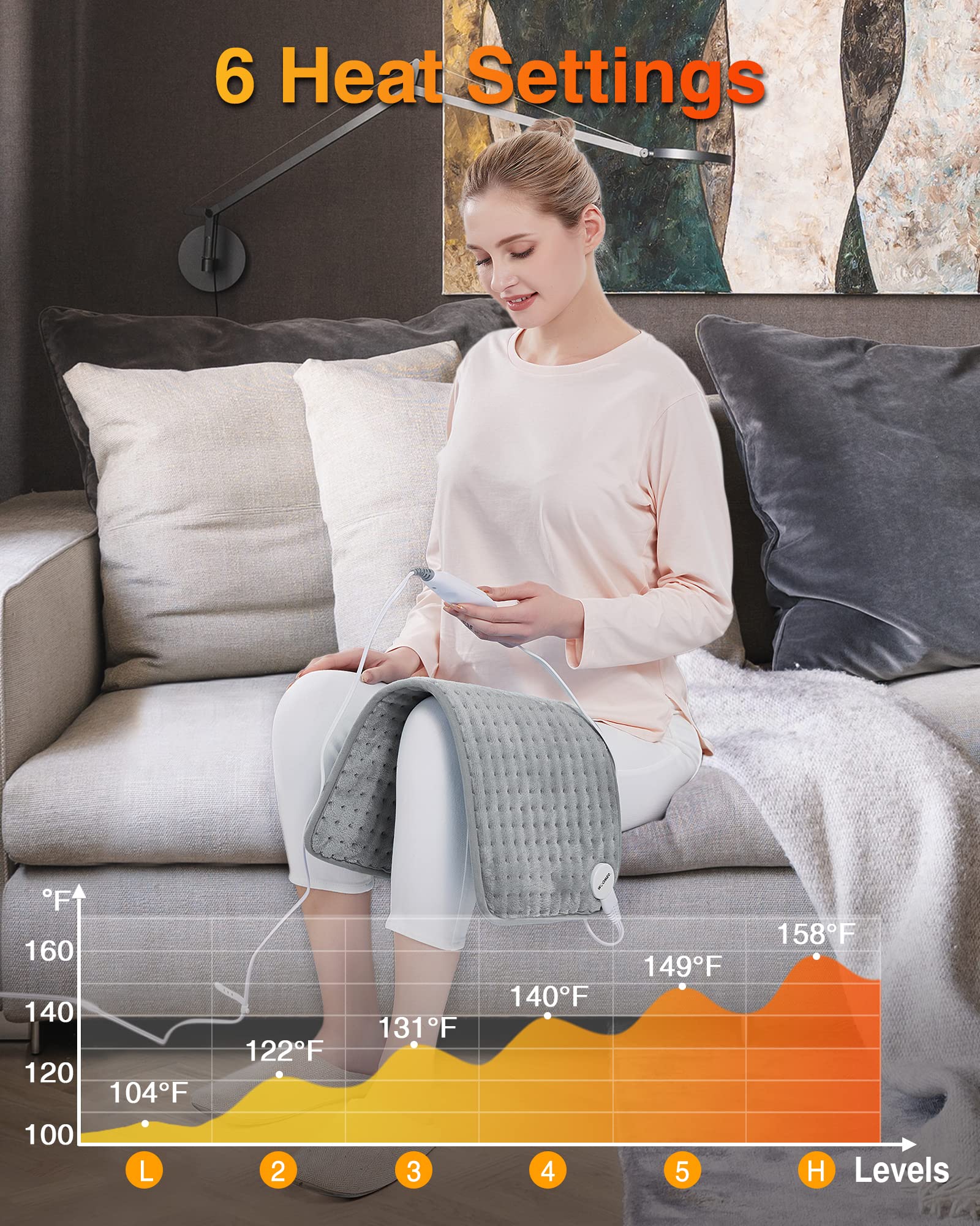WOOMER coussin chauffant, vue controleur-reglage, pour ajuster la chaleur facilement.