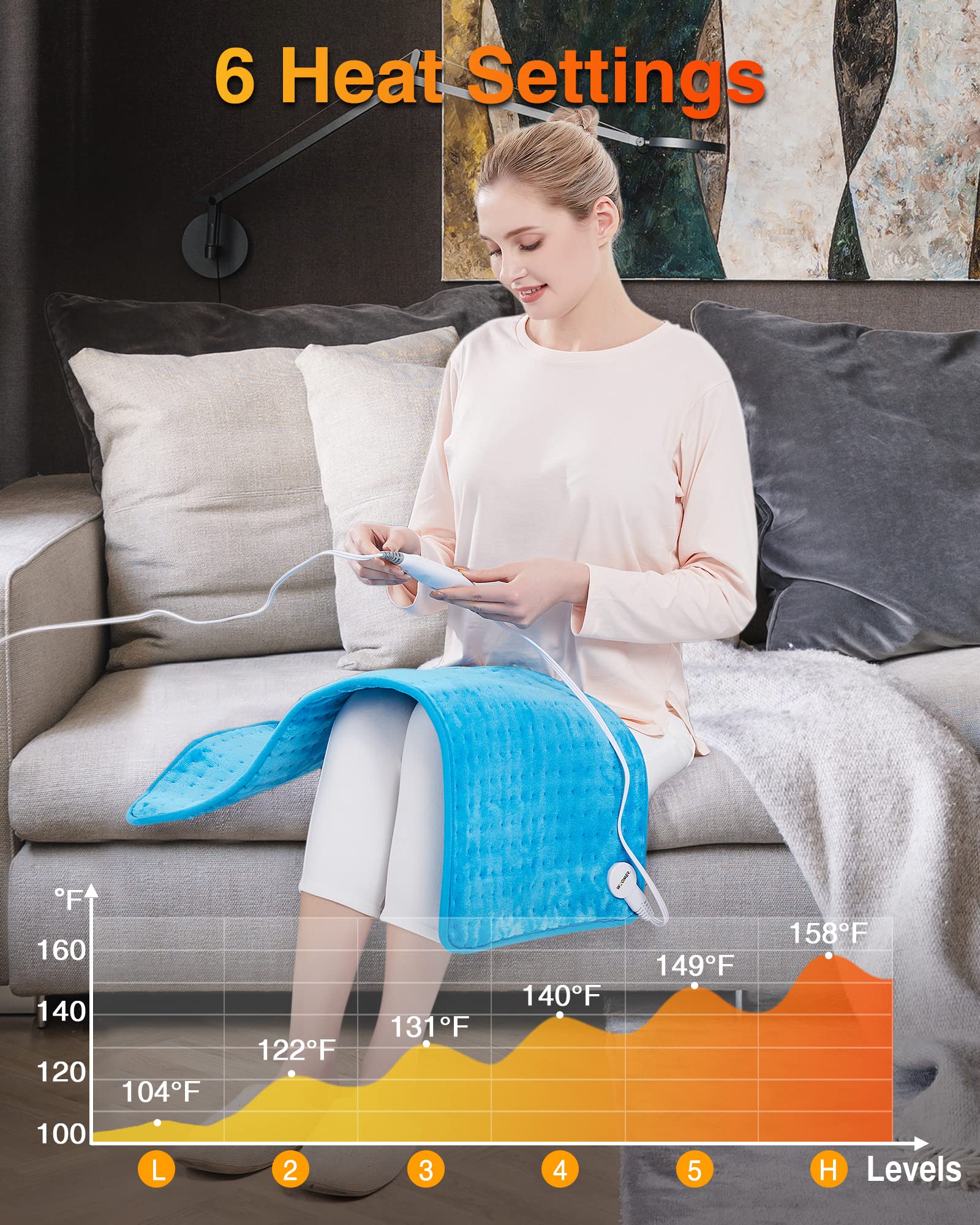 WOOMER coussin XL avec contrôle réglage thermique pour chaleur personnalisée.