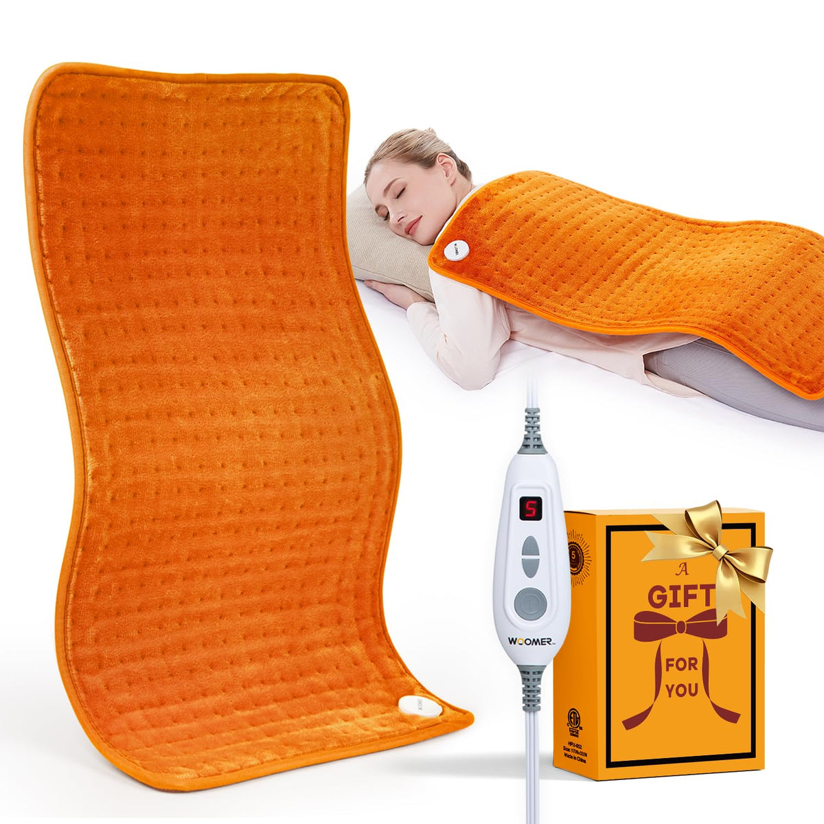 WOOMER tapis chauffant extra large 17x33 pour le dos et les épaules, confort enveloppant