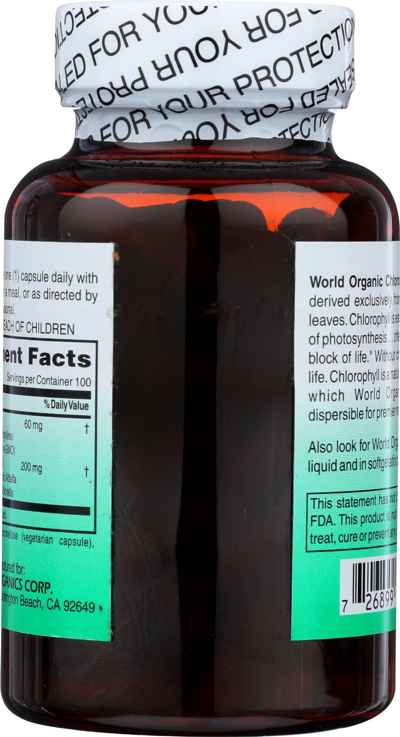 World Organic Chlorophylle 100 mg, capsules, format pratique pour le quotidien
