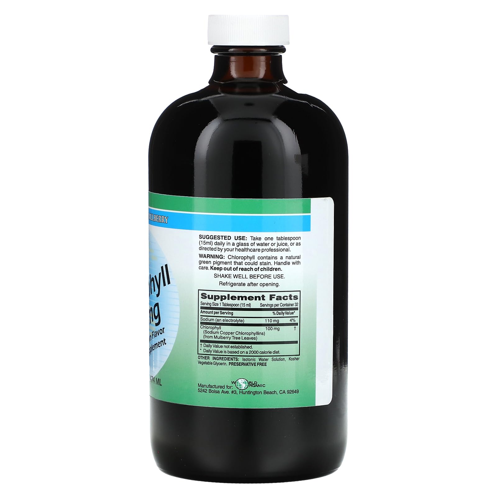 World Organic Chlorophylle Liquide Mulberry Etiquette : option économique et pratique