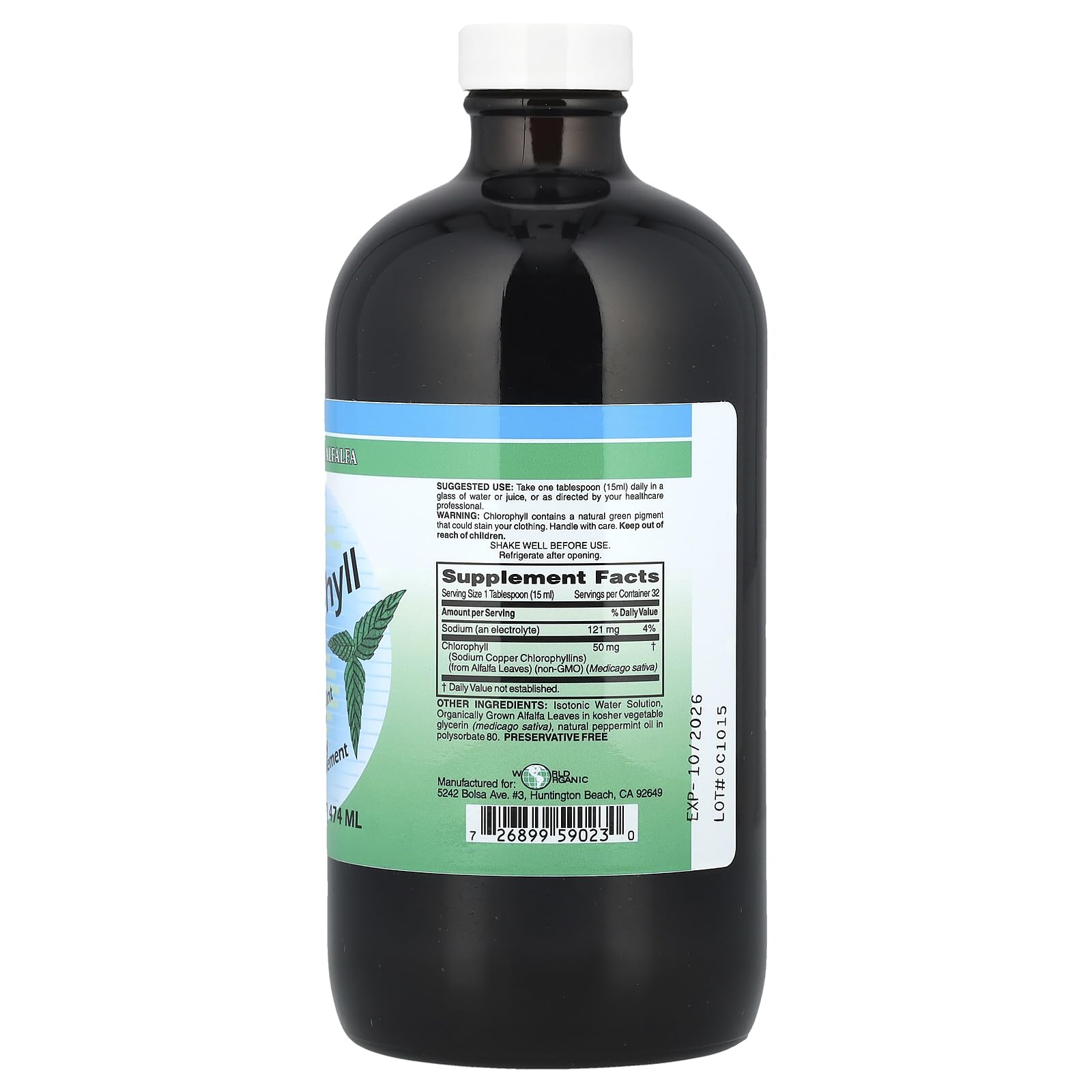 World Organic CHLOROPHL Menthe 50 mg - comprimés faciles à avaler au quotidien.