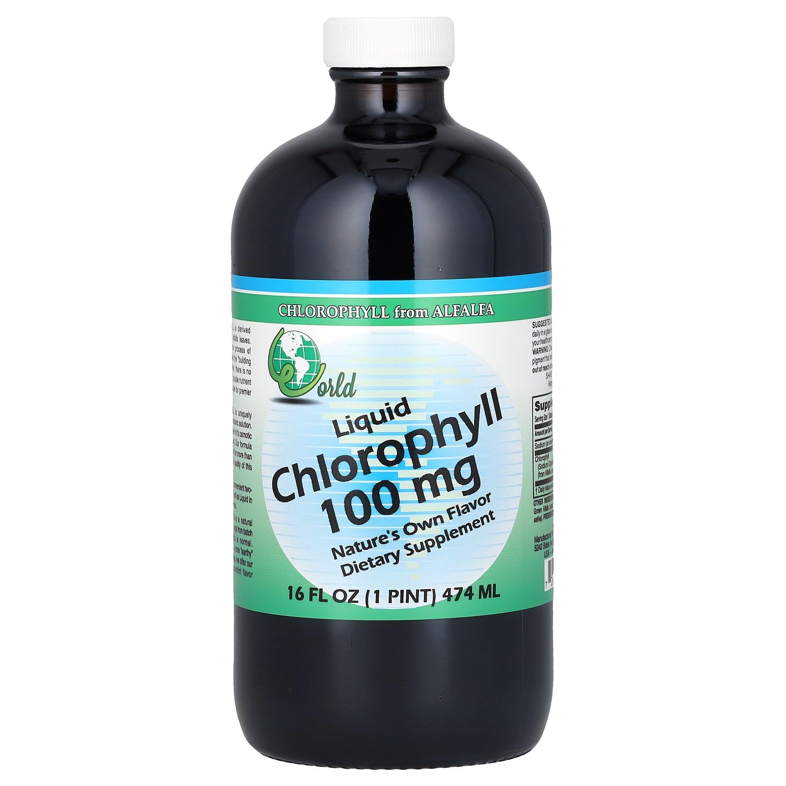 World Organics Chlorophylle liquide – bouteille concentrée, idéal pour hydratation et énergie naturelle