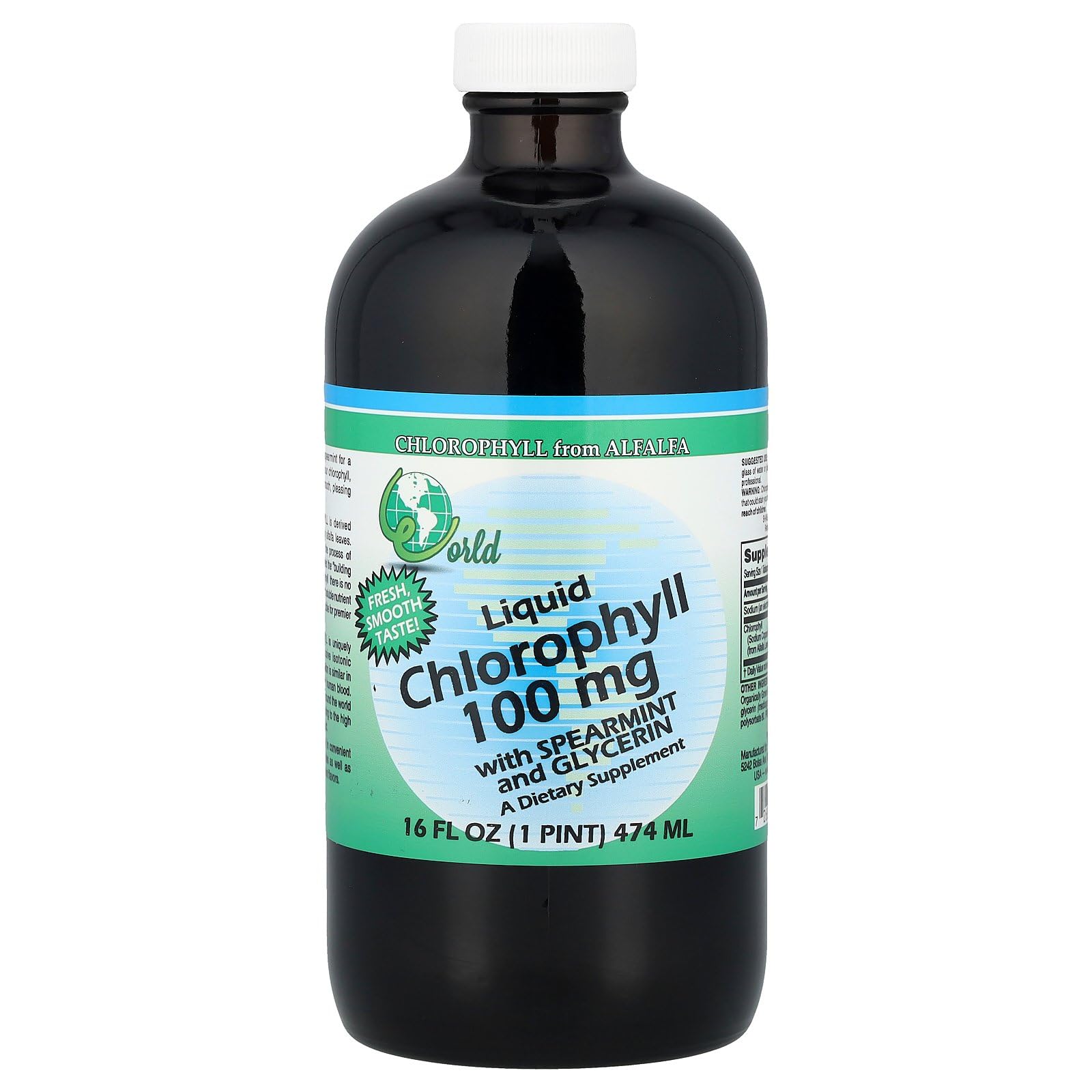 World Organics chlorophylle liquide: bouteille Menthe, rafraîchissante et facile à ajouter à une boisson
