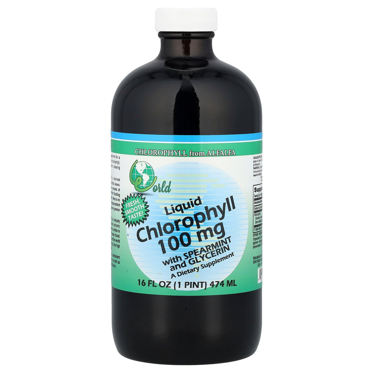 World Organics chlorophylle liquide: bouteille Menthe, rafraîchissante et facile à ajouter à une boisson