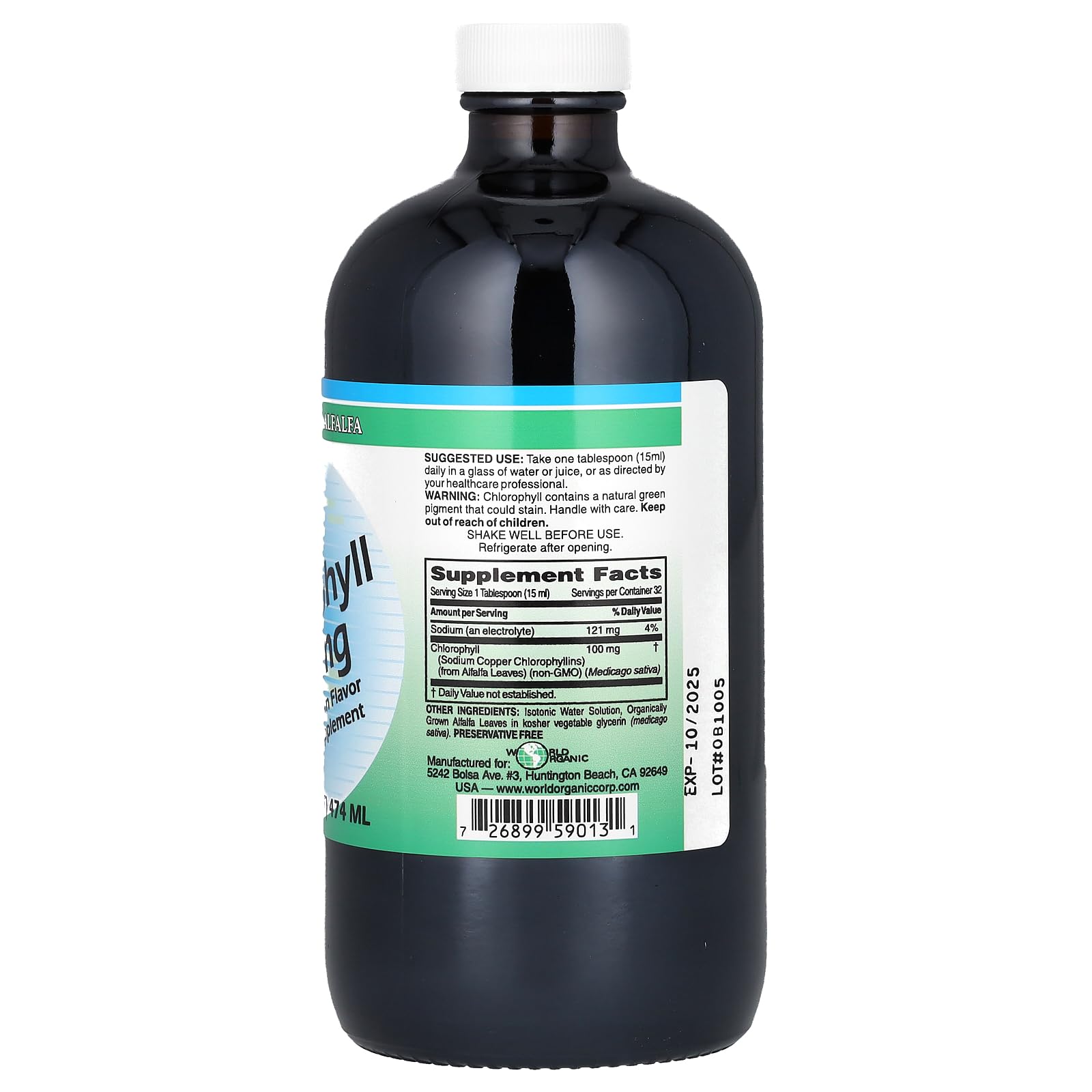 World Organics Chlorophylle liquide – gouttes faciles dans eau ou jus