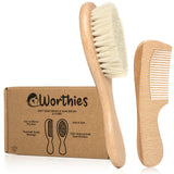 Worthies brosse cheveux bébé bois avec poils de chèvre pour cuir chevelu sensible.
