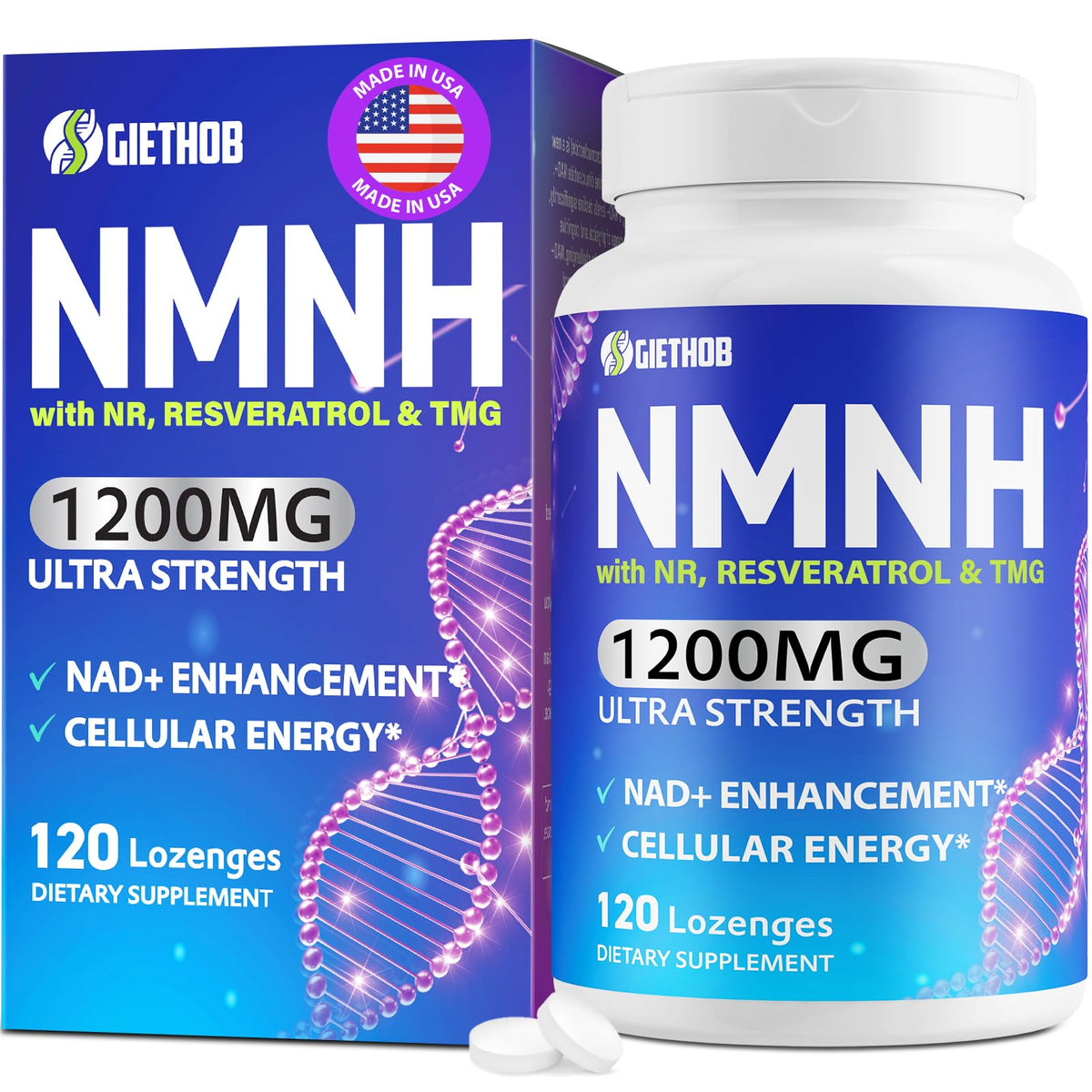 Wriayrui NMNH, bouteille et pastilles sublinguales, soutien potentiel à l'énergie.