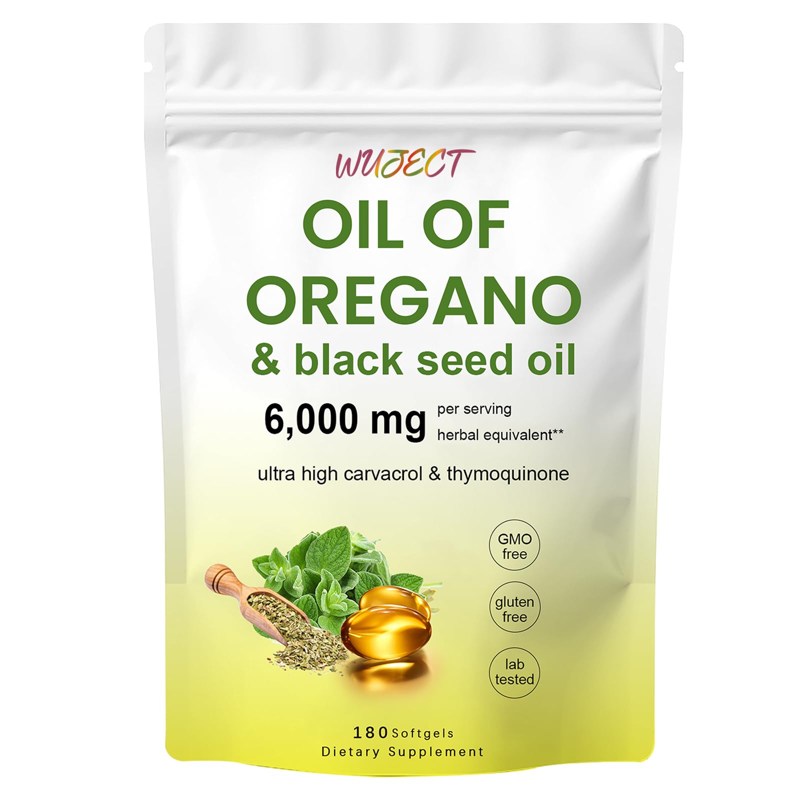 WUJECT huile d'origan capsules en bouteille, faciles à prendre au quotidien