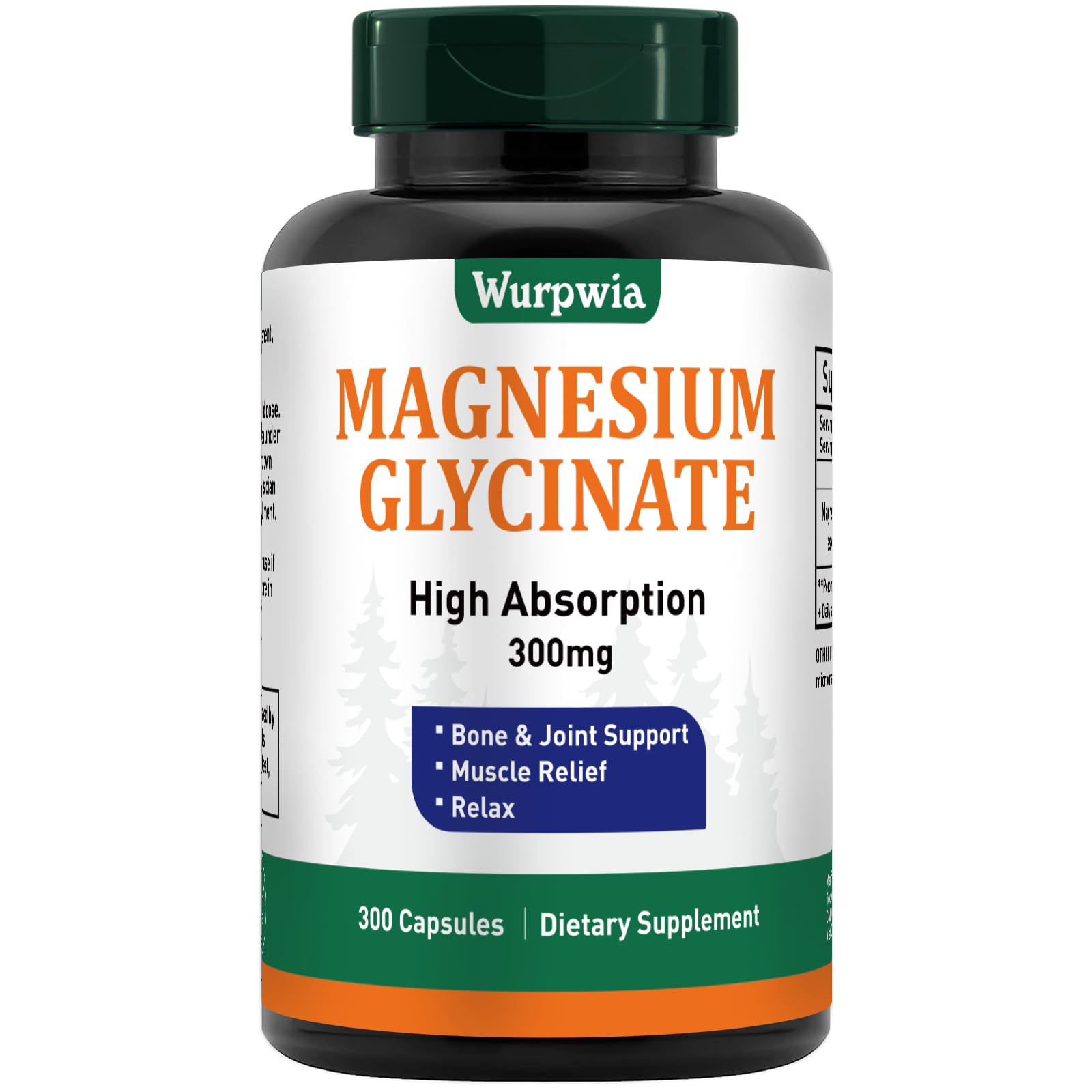 Flacon Wurpwia Magnésium Glycinate, capsules faciles à prendre pour un soutien quotidien.