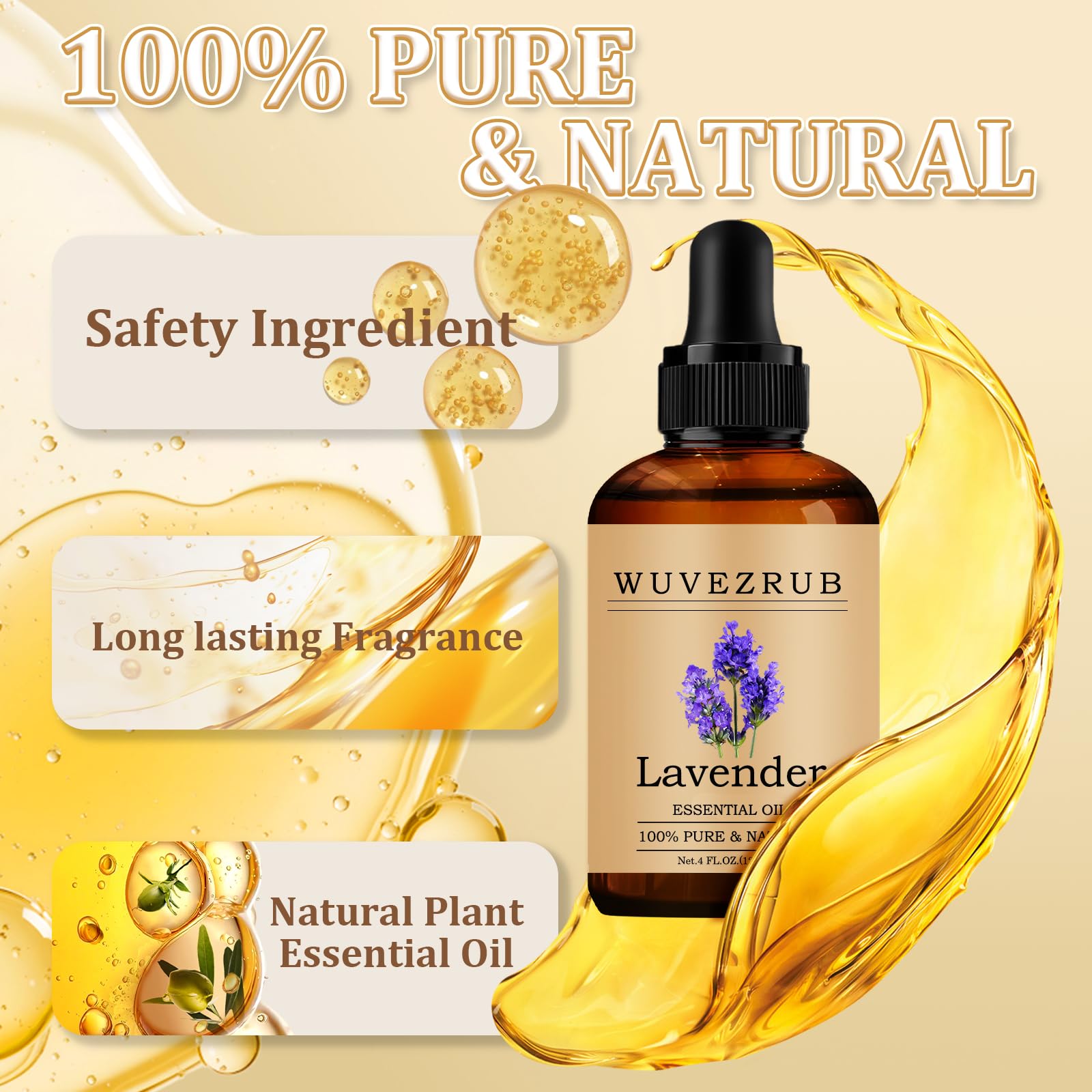 Bouteille Wuvezrub Lavande 120 ml, idéale pour l'aromathérapie domestique.