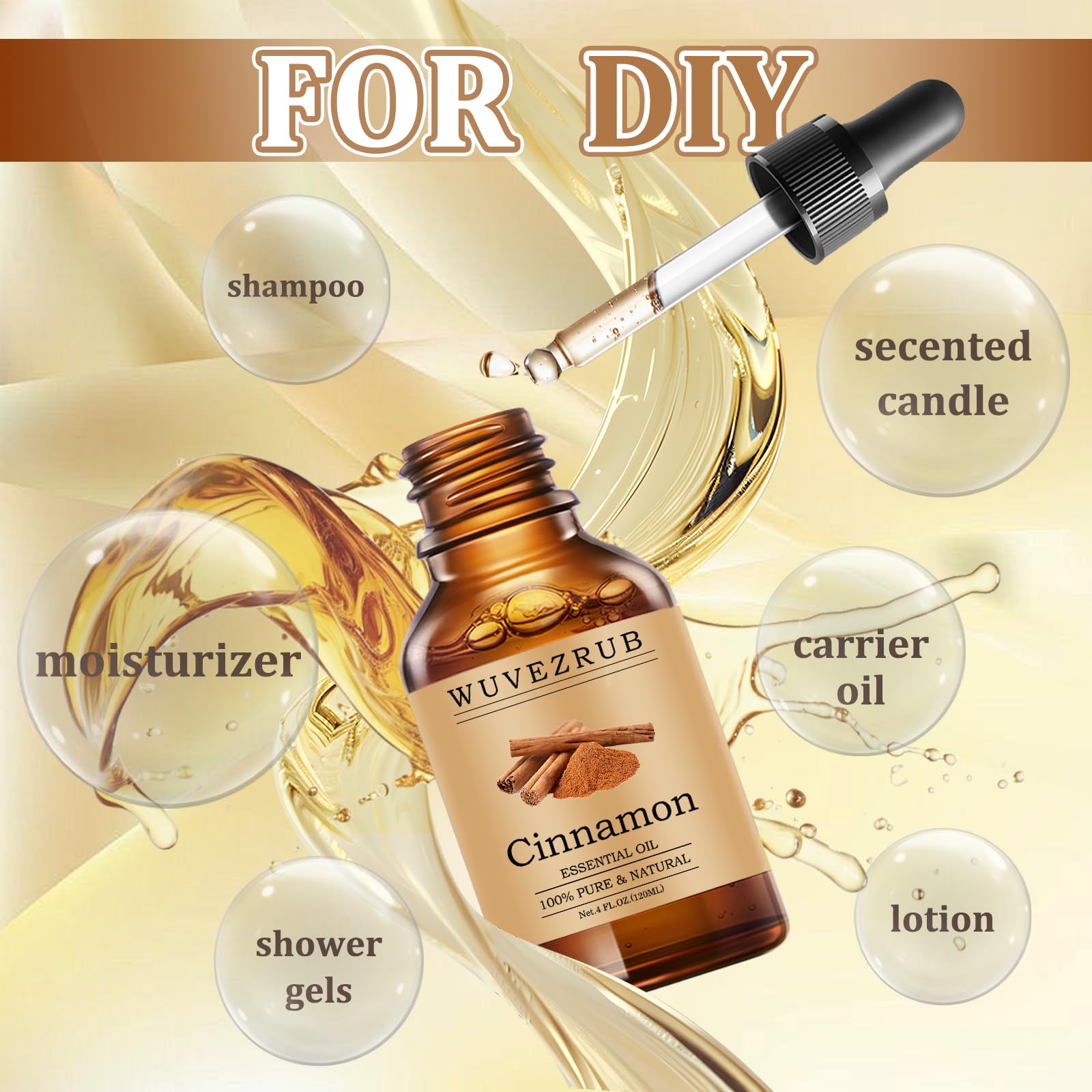 Wuvezrub cannelle huile pour aromathérapie, idéale dans le diffuseur.