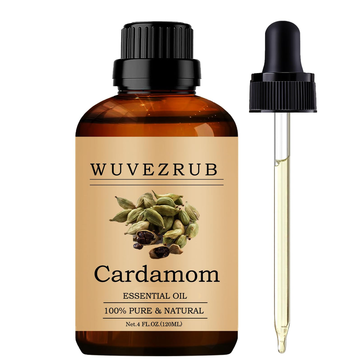 Wuvezrub huile essentielle Cardamome — bouteille 120 ml prête pour diffusion et DIY parfum.