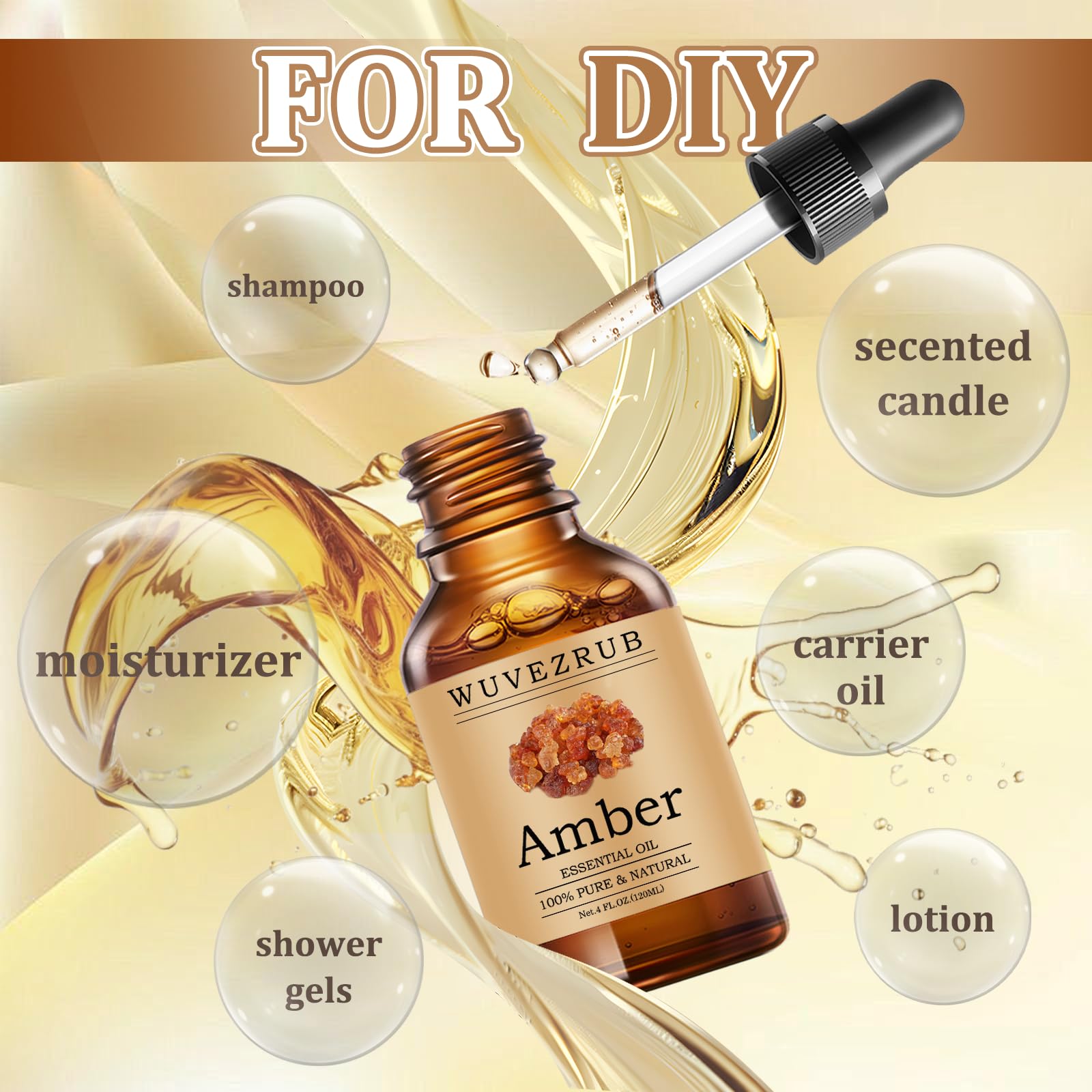 Huile d'ambre Wuvezrub dans diffuseur pour une ambiance chaude et apaisante.
