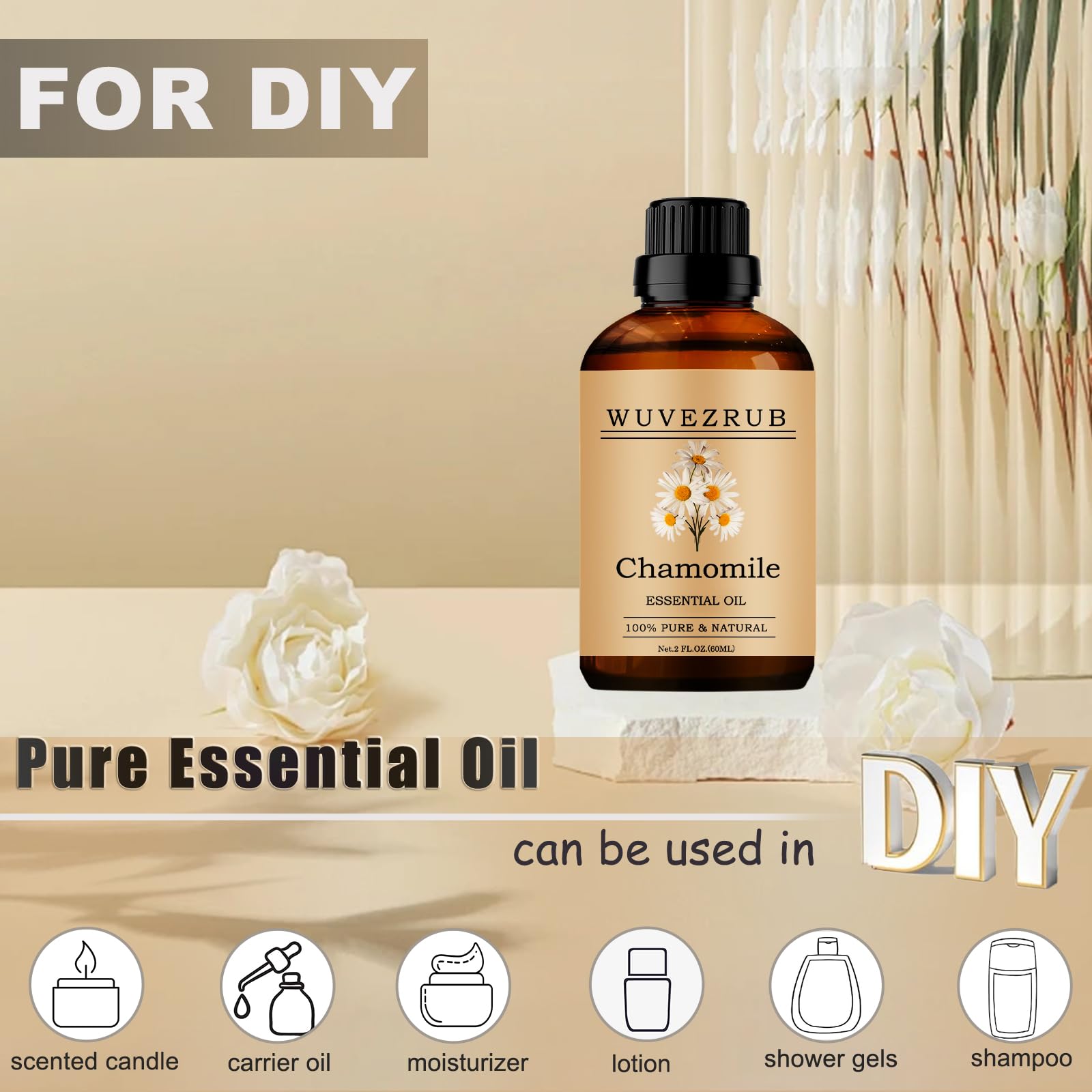 Wuvezrub huile camomille — usage faits maison parfum pour bougies et savons.