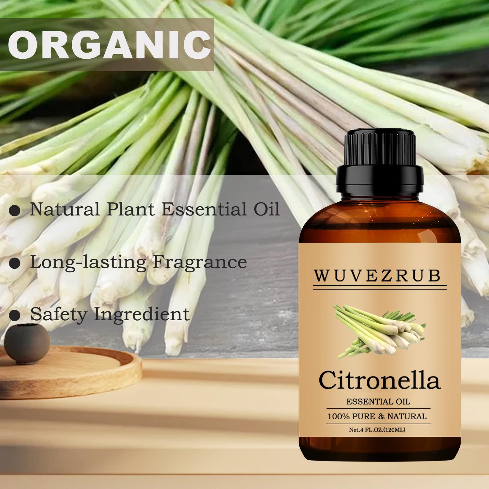 Huile Wuvezrub citronnelle pour diffuseur d'aromathérapie, ambiance fraîche.