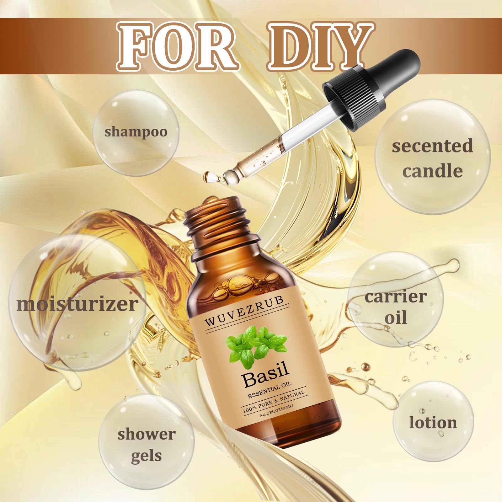 Wuvezrub huile basilic – diffuseur aromathérapie prêt à diffuser l’air.
