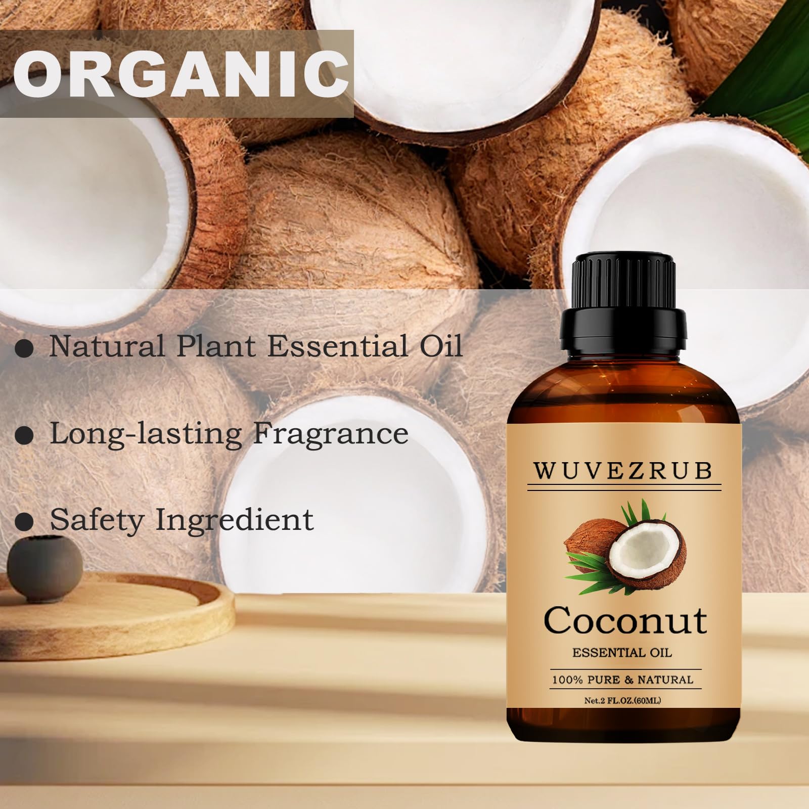 Huile coco Wuvezrub – soin peau avec une à deux gouttes diluées.