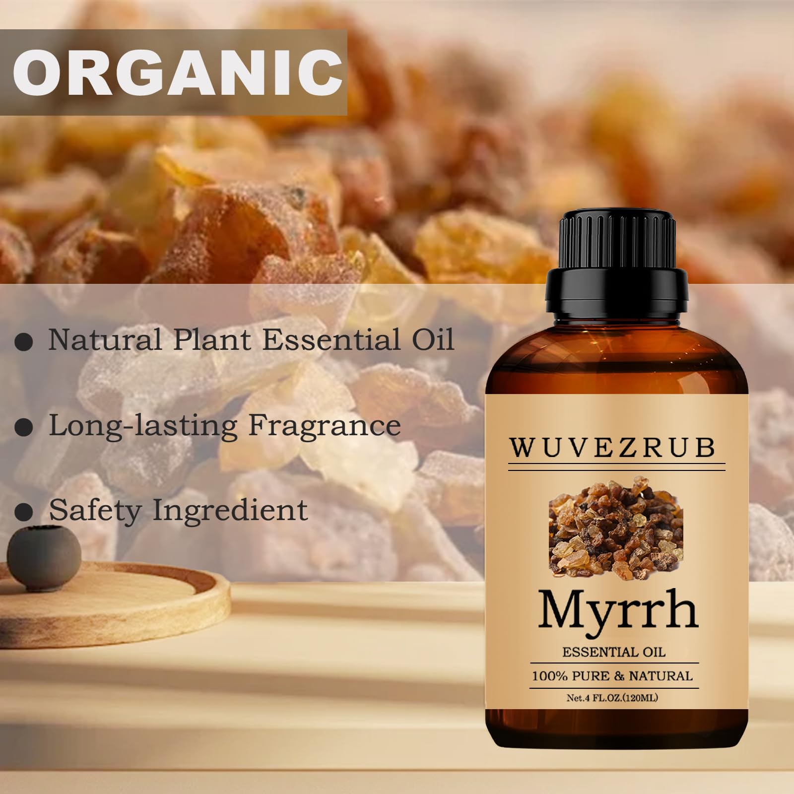 Wuvezrub huile essentielle de myrrhe — soin de peau léger et nourrissant.