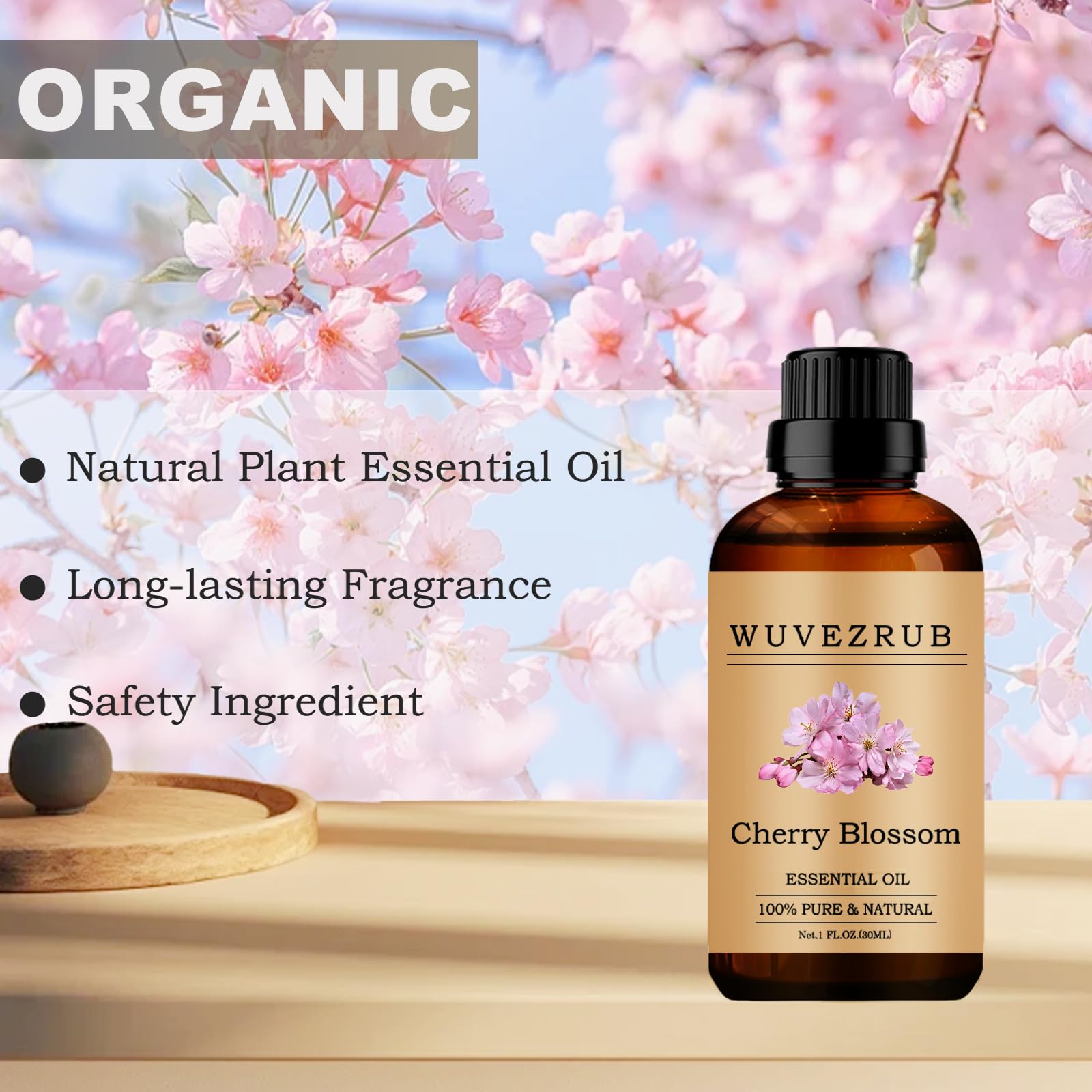 Wuvezrub Huile Essentielle Fleur de Cerisier - appliquée sur la peau dans tonique ou sérum.