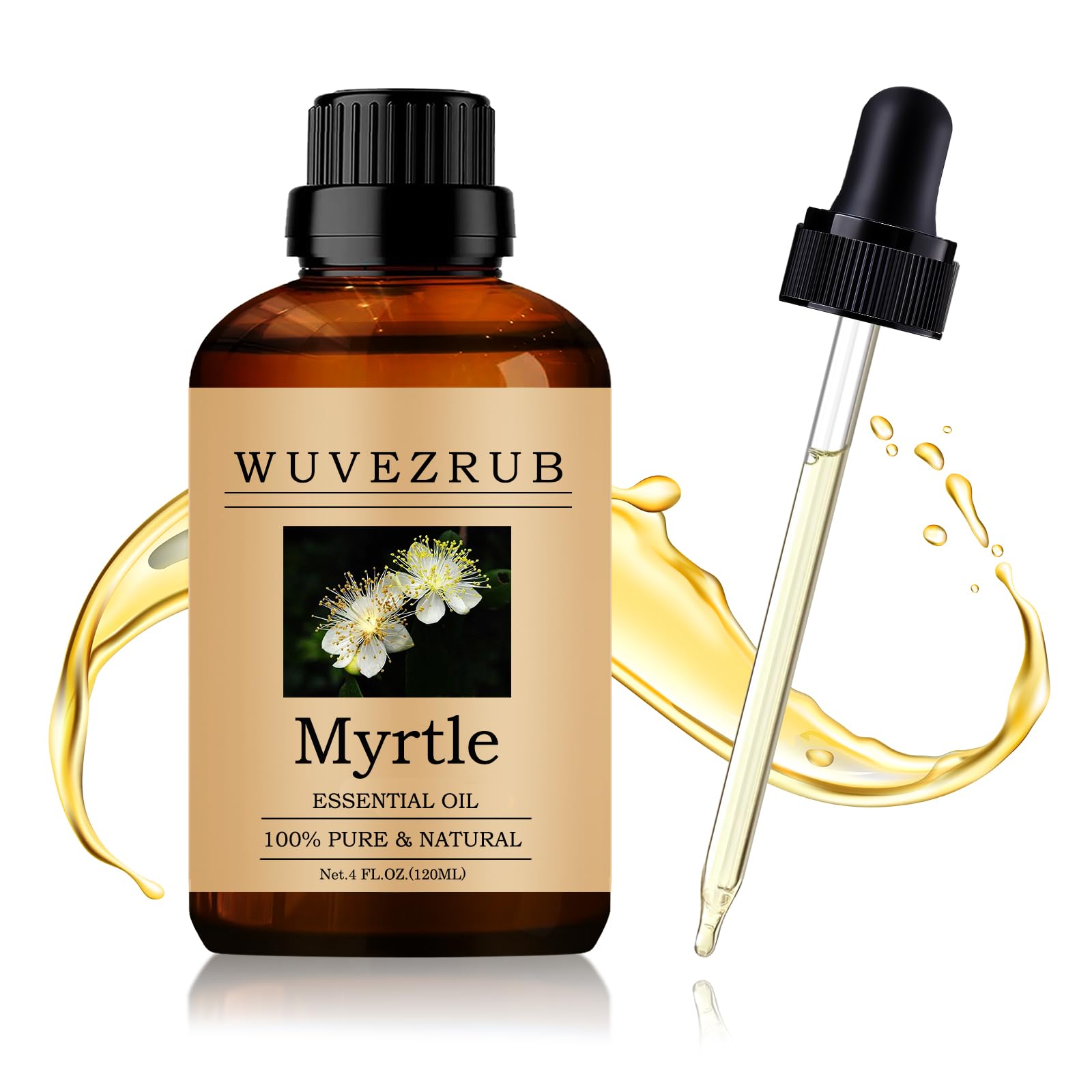 Huile essentielle Wuvezrub Myrte – flacon avec compte-gouttes, arôme pur et concentré.