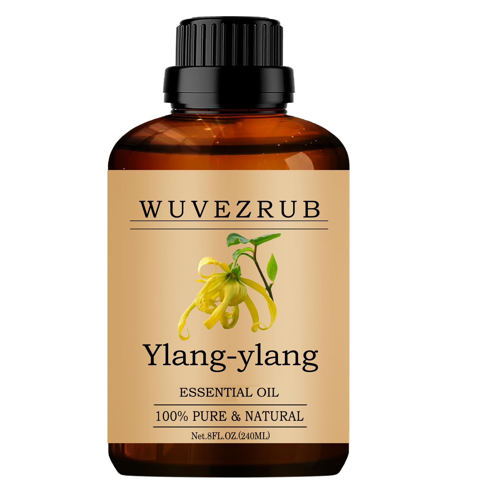 Wuvezrub huile essentielle Ylang-Ylang en bouteille ambree pour diffusion aromatique.