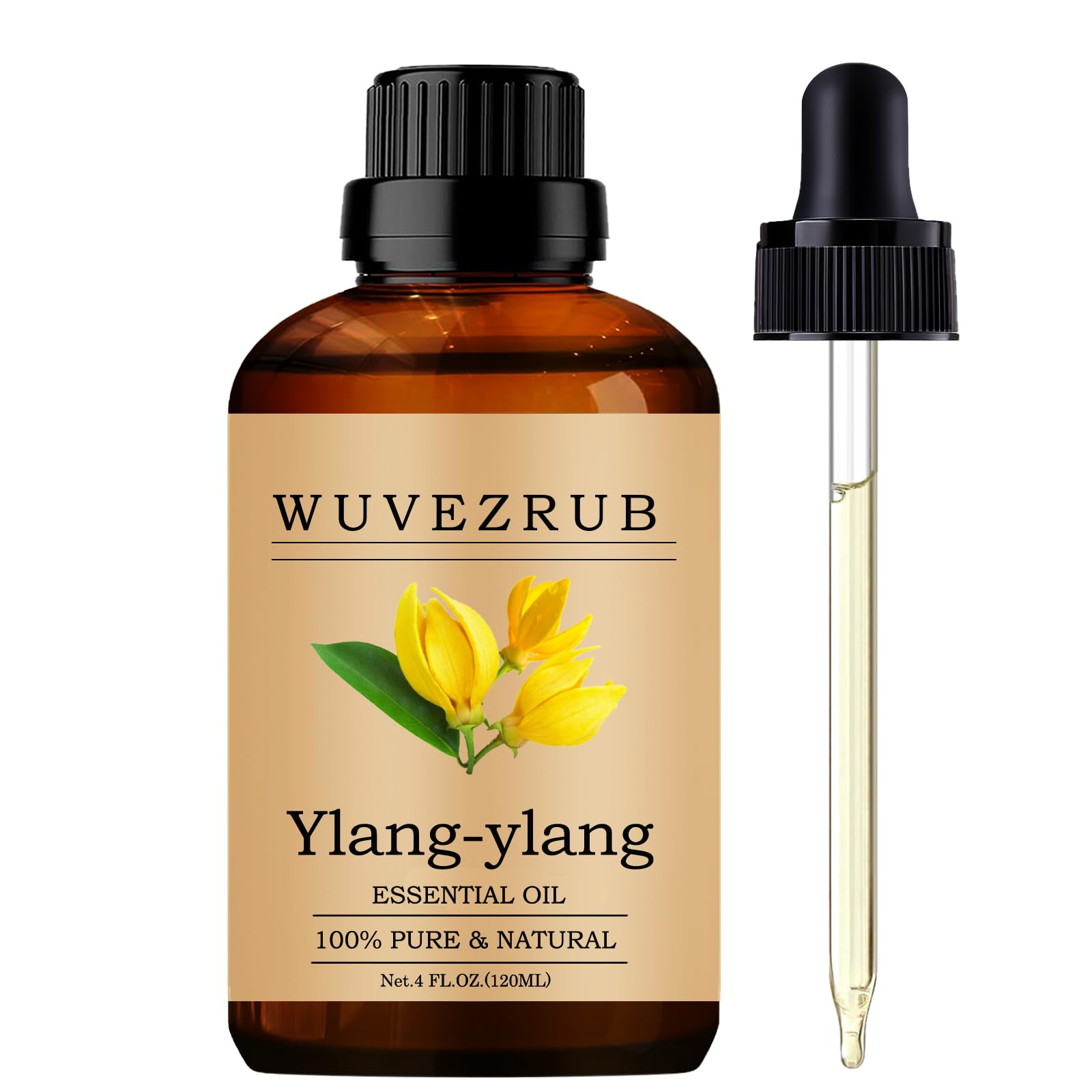 Wuvezrub huile essentielle Ylang-Ylang en bouteille pour diffusion douce et naturelle.