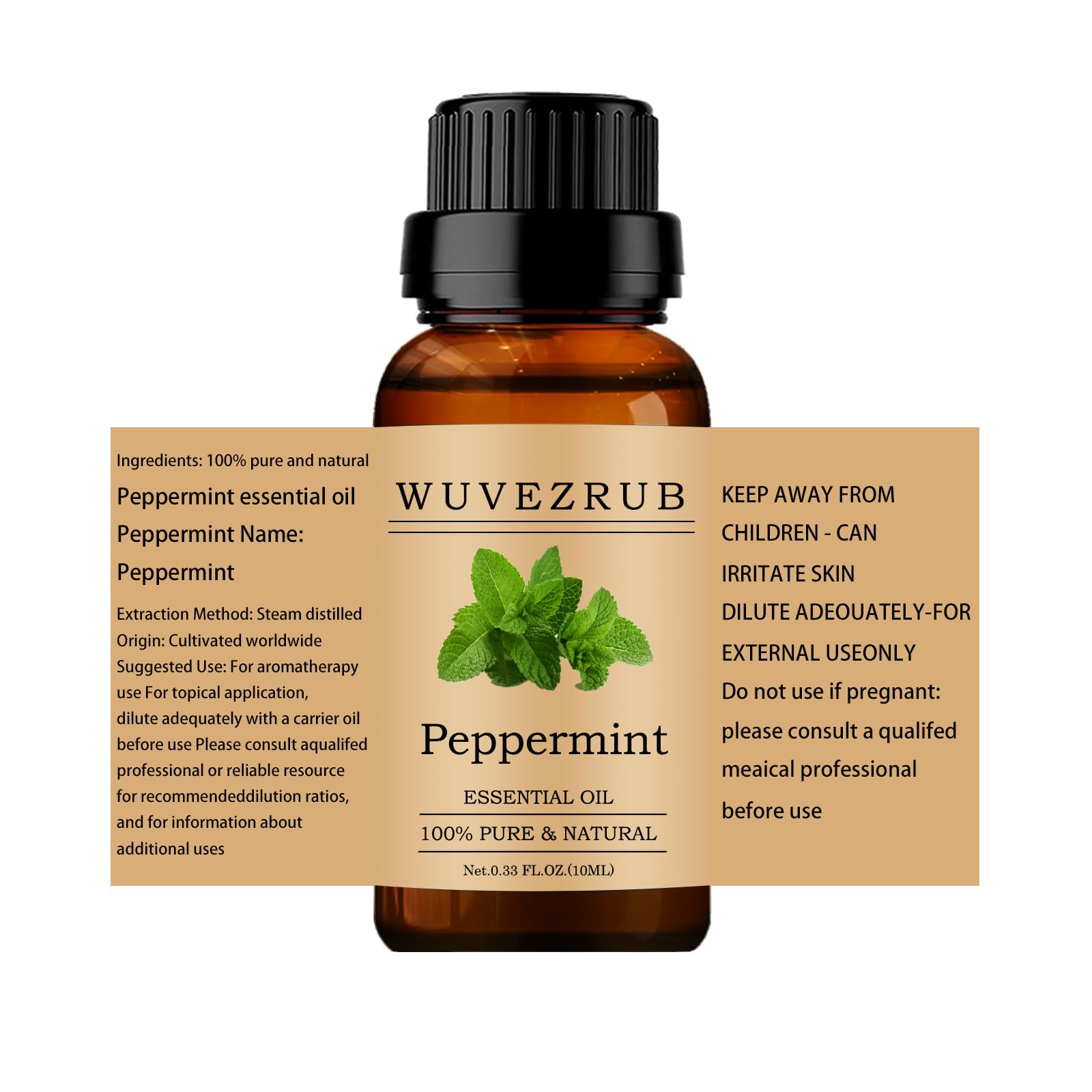 Bouteille Wuvezrub menthe 10 ml, pratique pour diffusion.