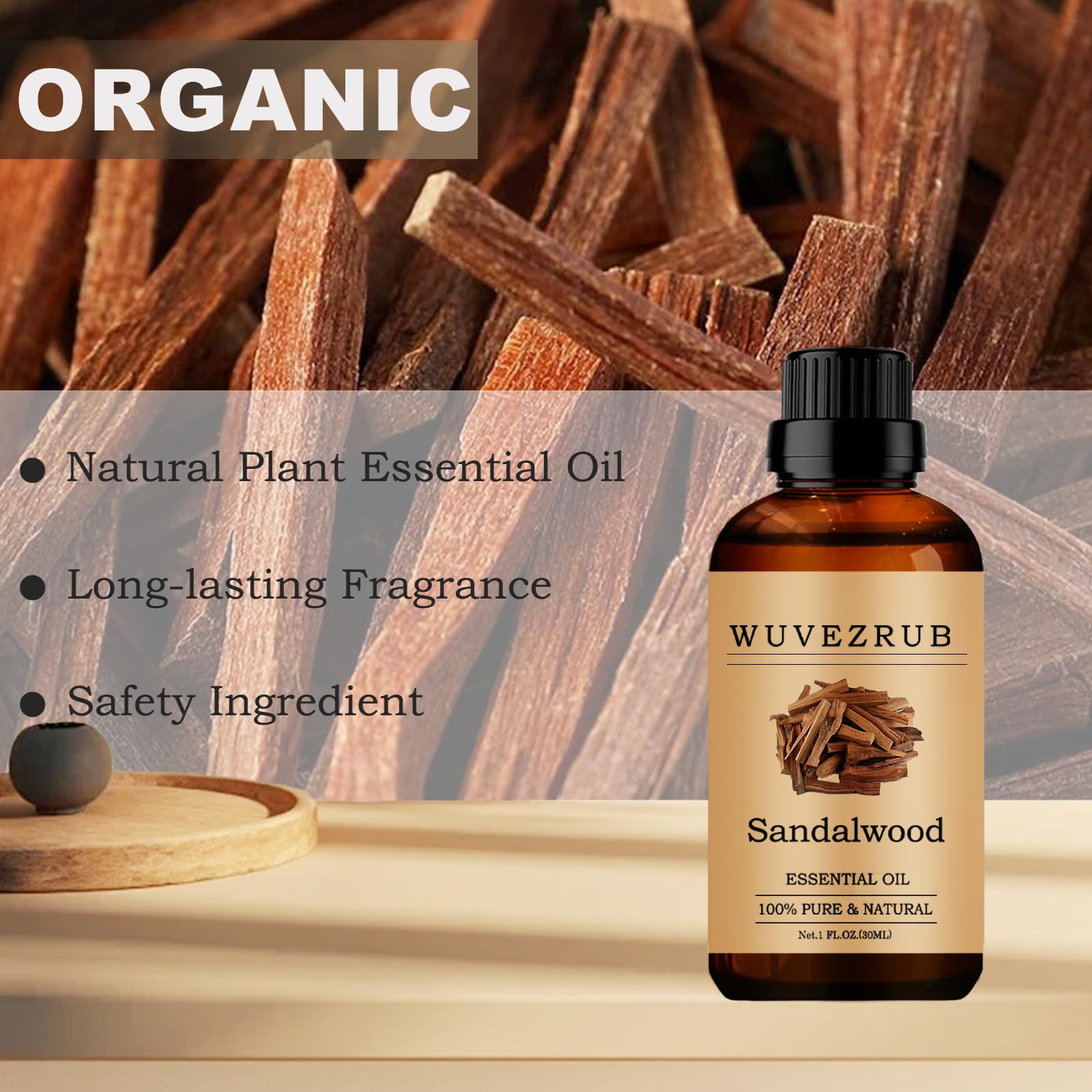 Diffuseur en action avec huile santal Wuvezrub pour une ambiance apaisante.