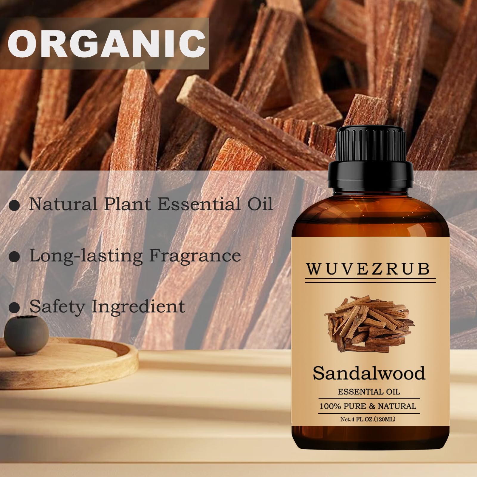 Wuvezrub huile santal dans diffuseur, diffusion douce et apaisante.