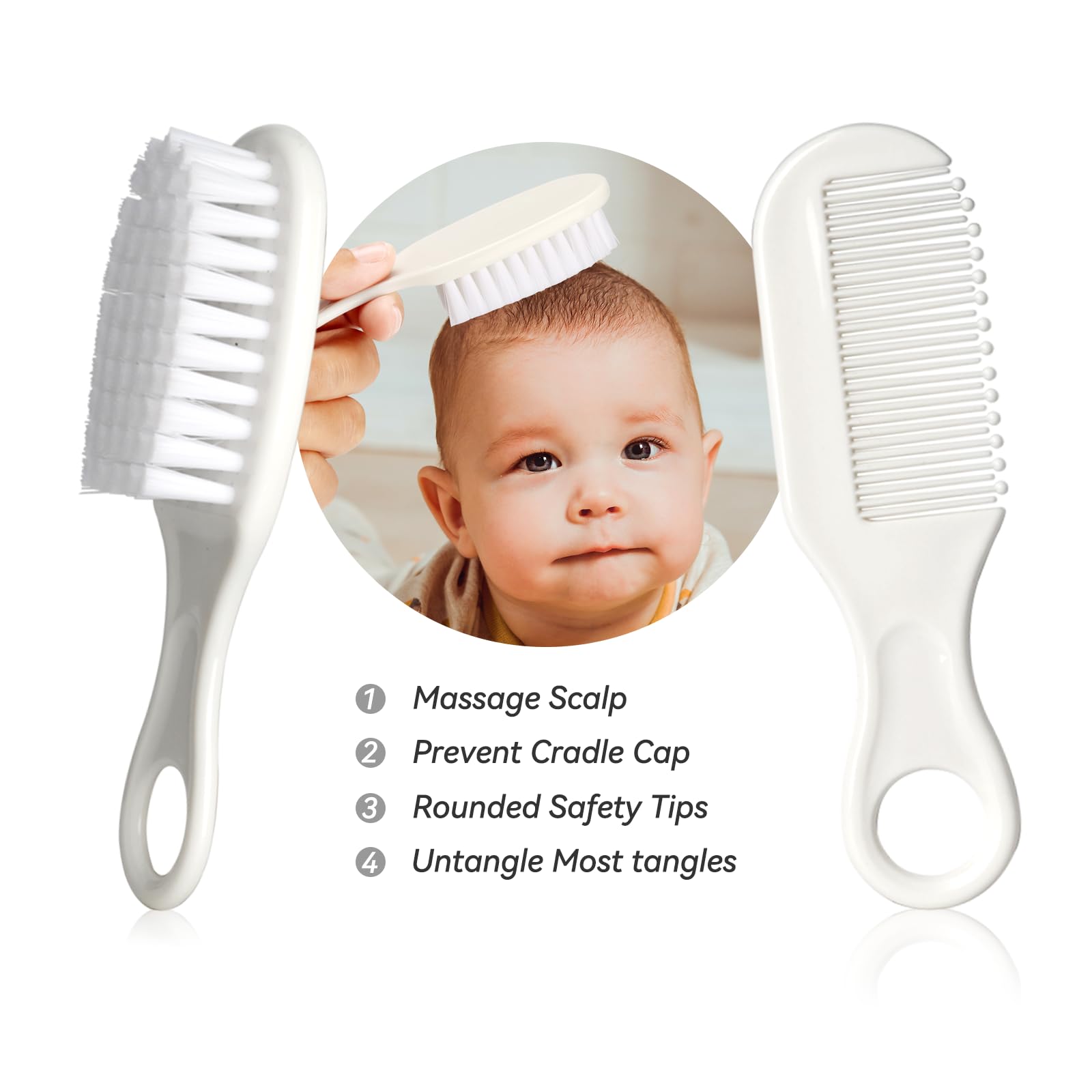 Brosse bébé WXA douce pour cheveux délicats et massage calmant.