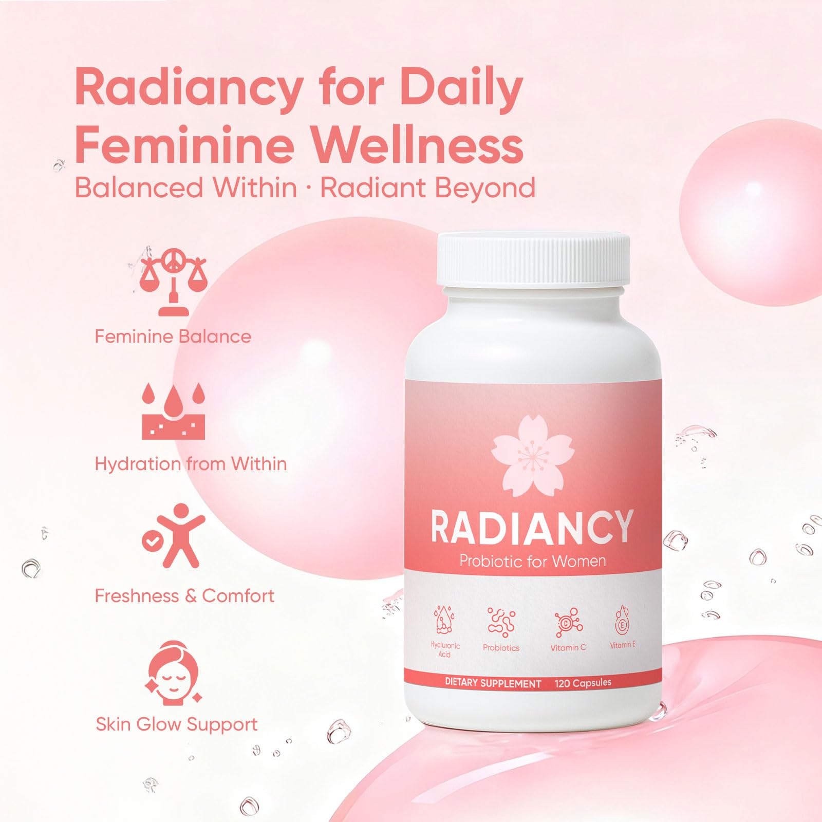 WXDOAU Radiancy, acide hyaluronique: hydratation interne durable.