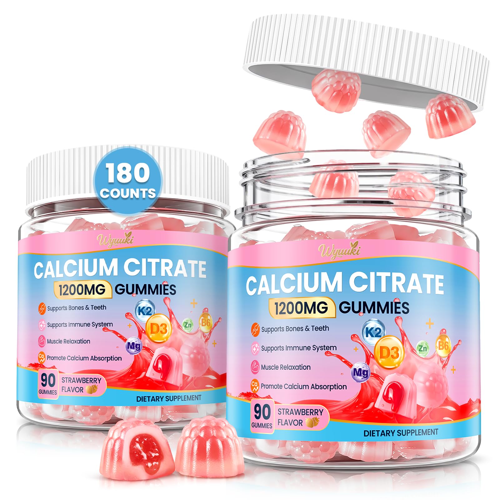 WyuuKi Calcium Citrate Gummies – pack deux bouteilles, pratique pour toute la famille.