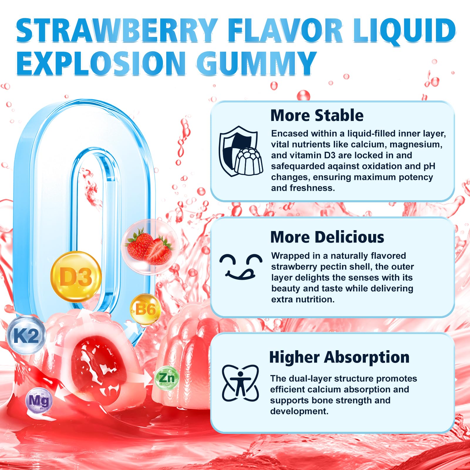 WyuuKi Calcium Citrate Gummies – sans sucre, goûter agréable sans sucre ajouté.