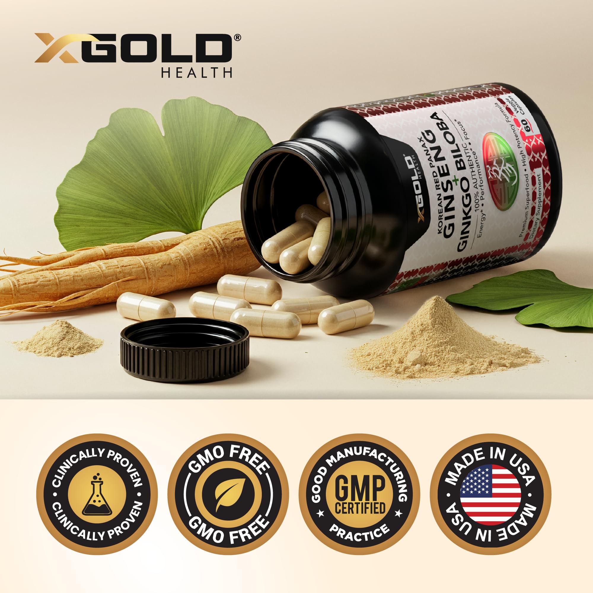 X Gold Health – bouteille pratique de 60 capsules.