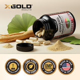 X Gold Health – bouteille pratique de 60 capsules.